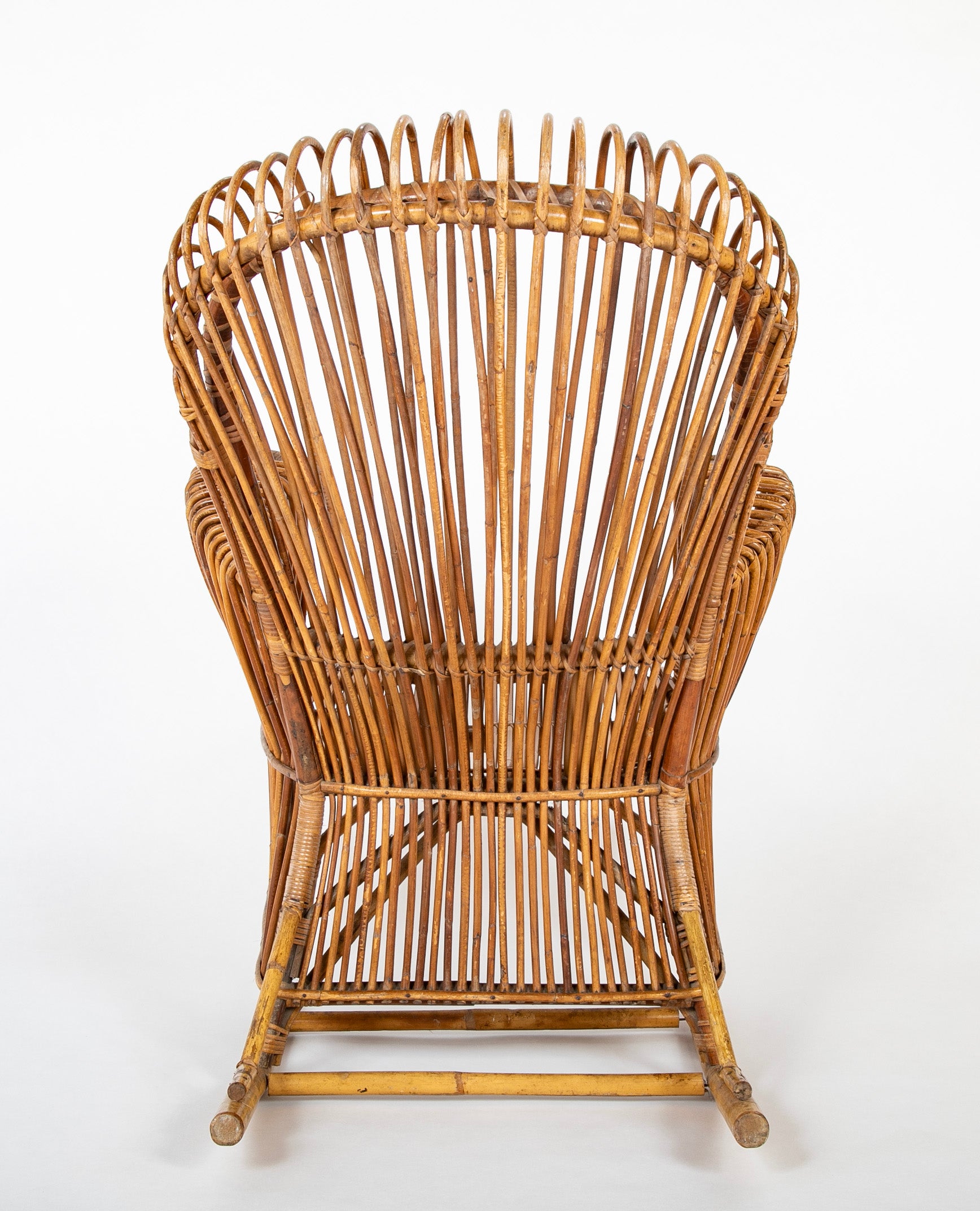 Capacious Italian Rattan Rocking Chair Attributed to Franco Albini
