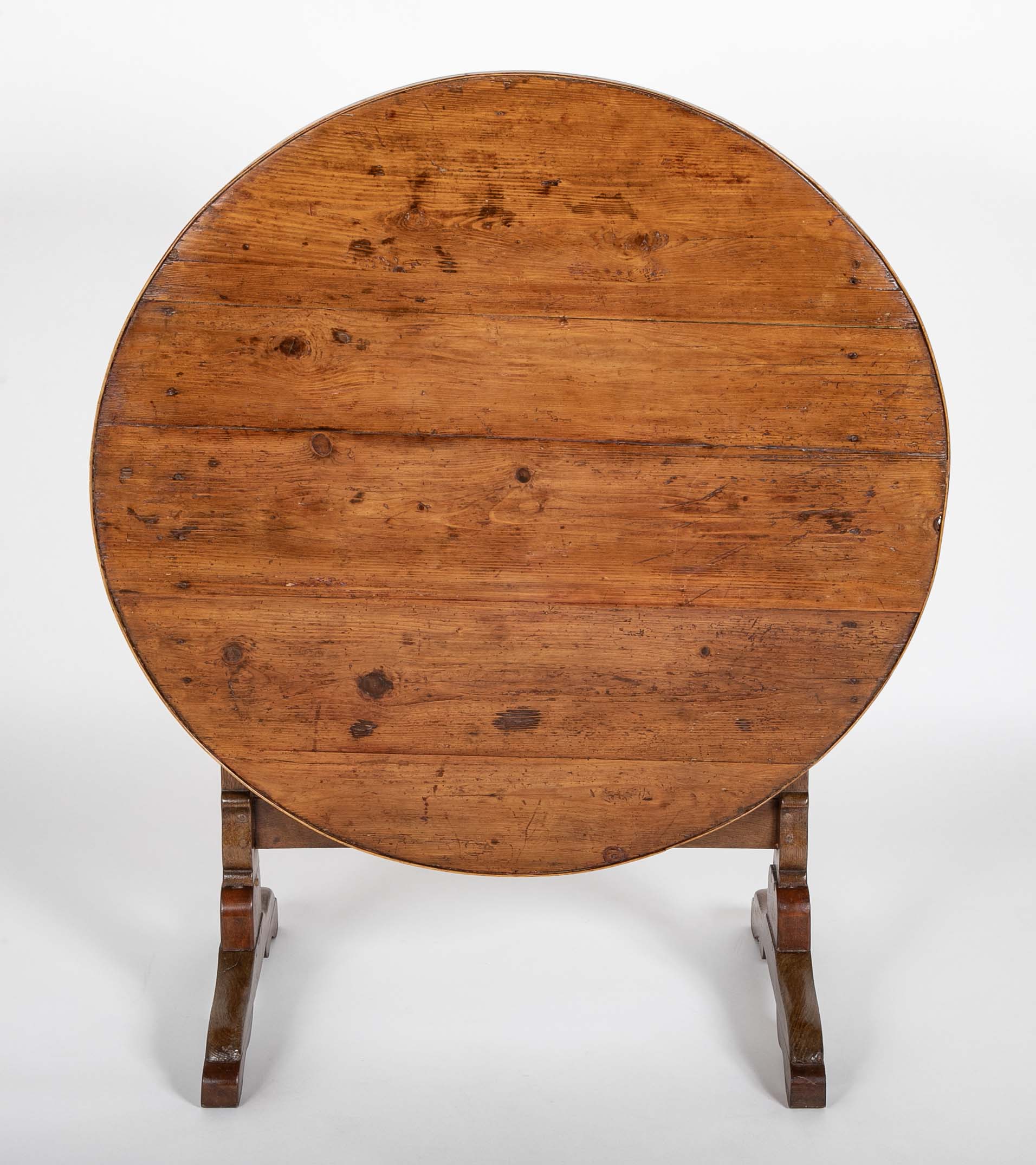French 19th Century Round Fruitwood Tilt Top Table