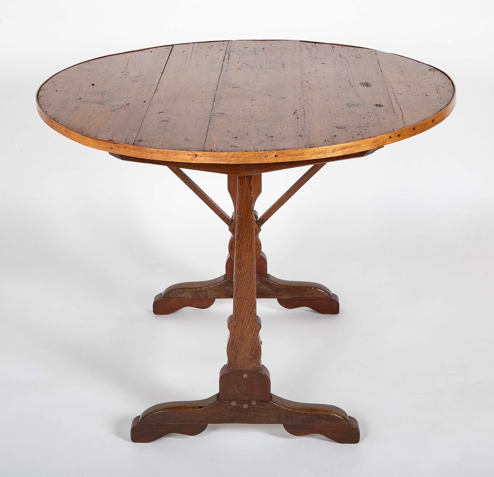 French 19th Century Round Fruitwood Tilt Top Table