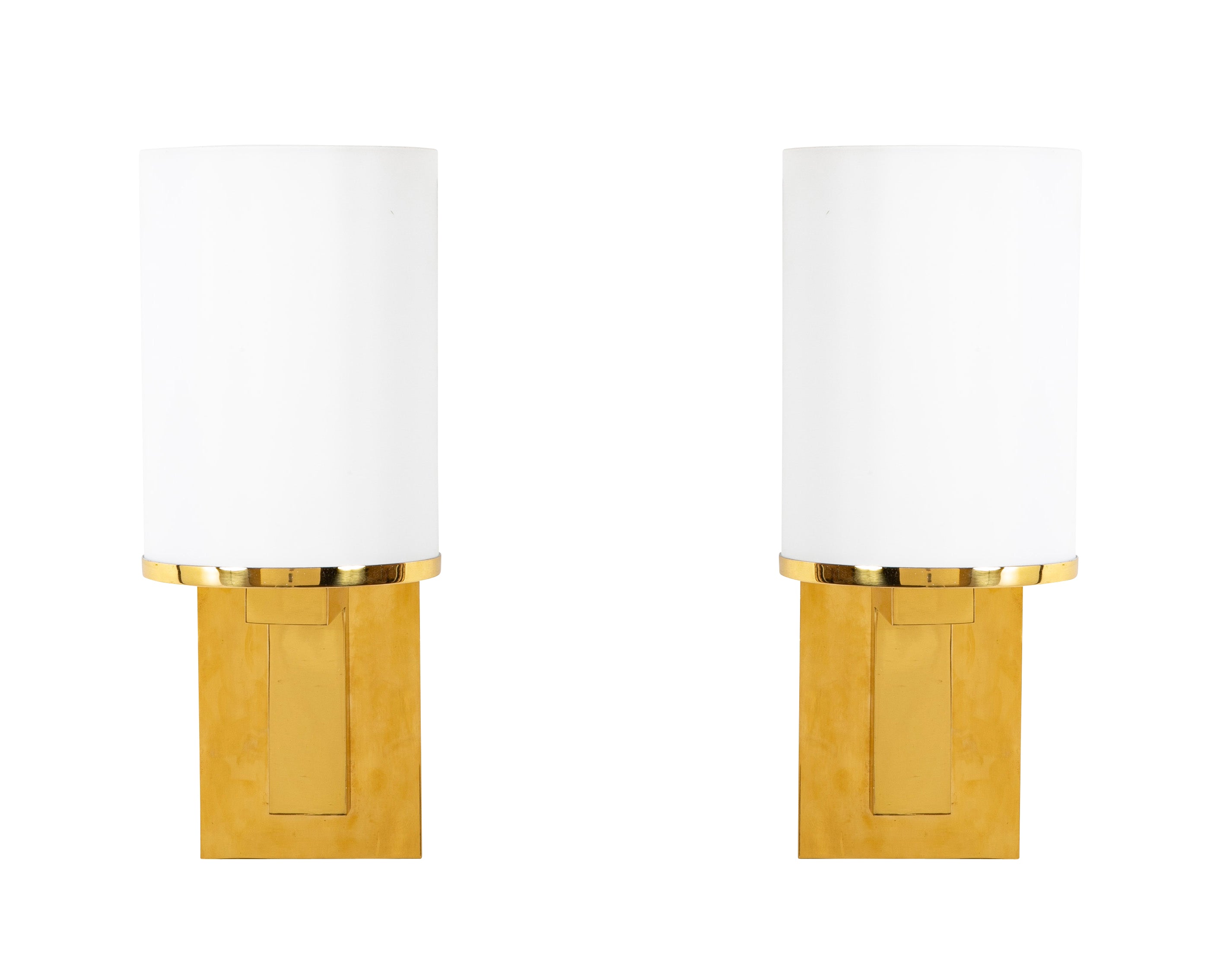 Pair of Brass & Opaline Glass Sconces by Jean Perzel