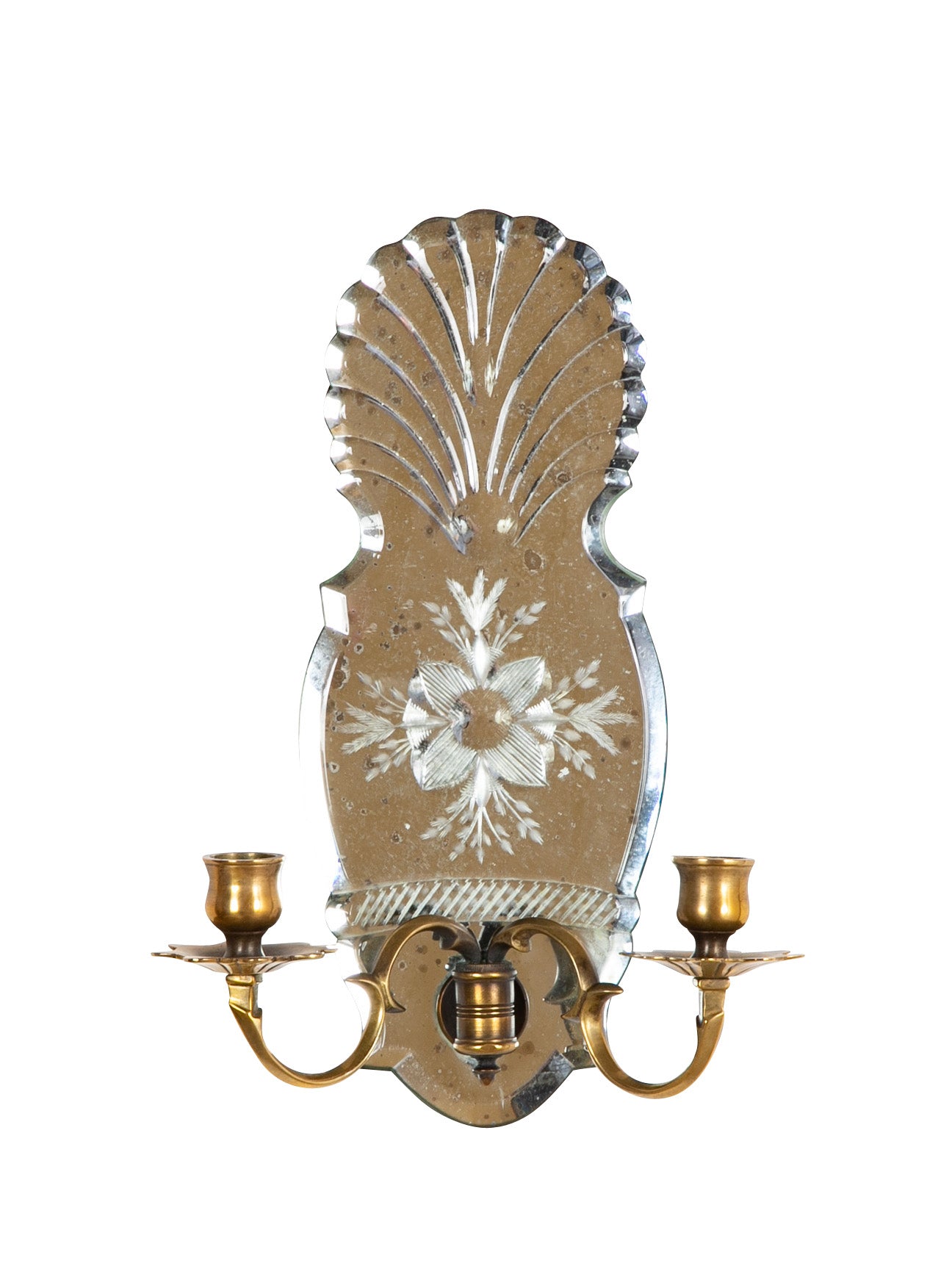 Set of Four Etched Glass Mirror Back Sconces