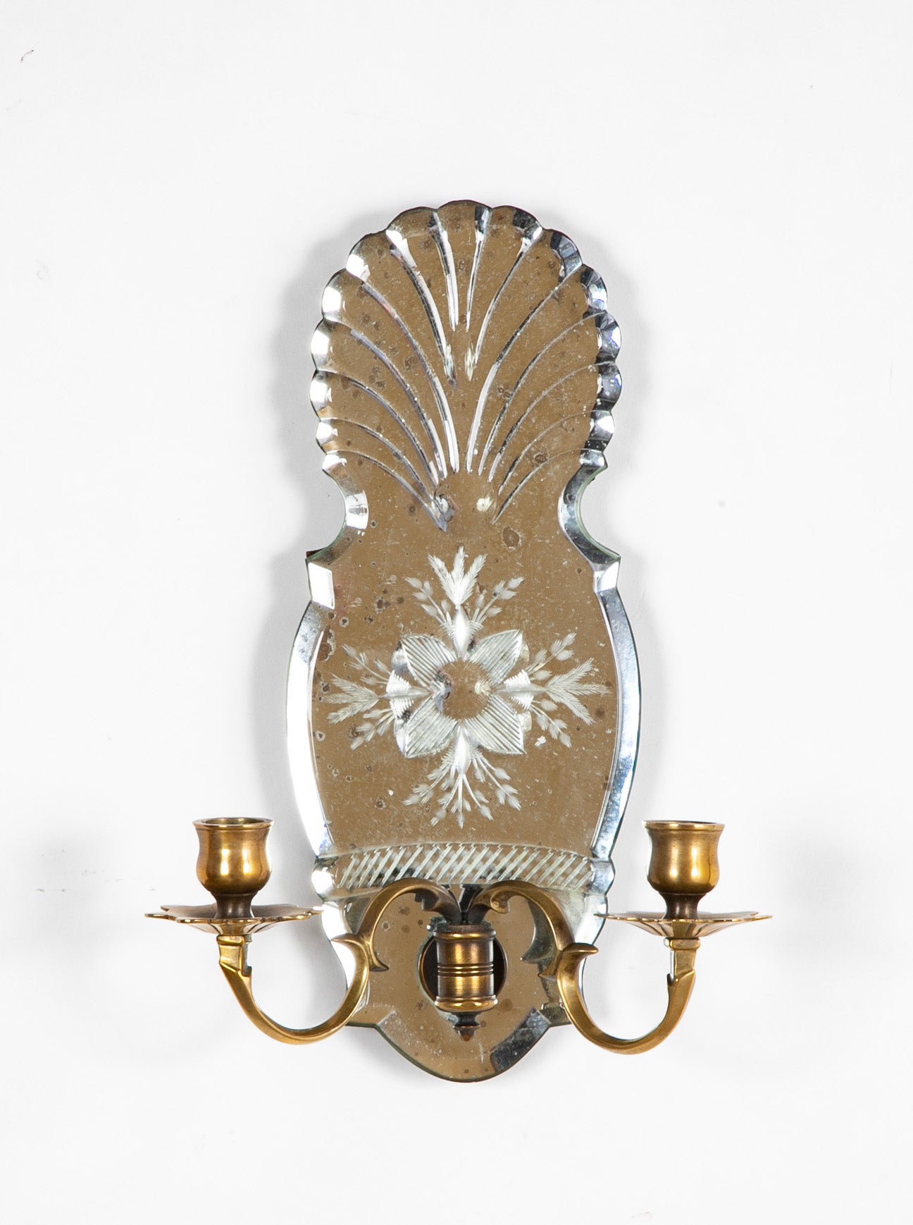 Set of Four Etched Glass Mirror Back Sconces