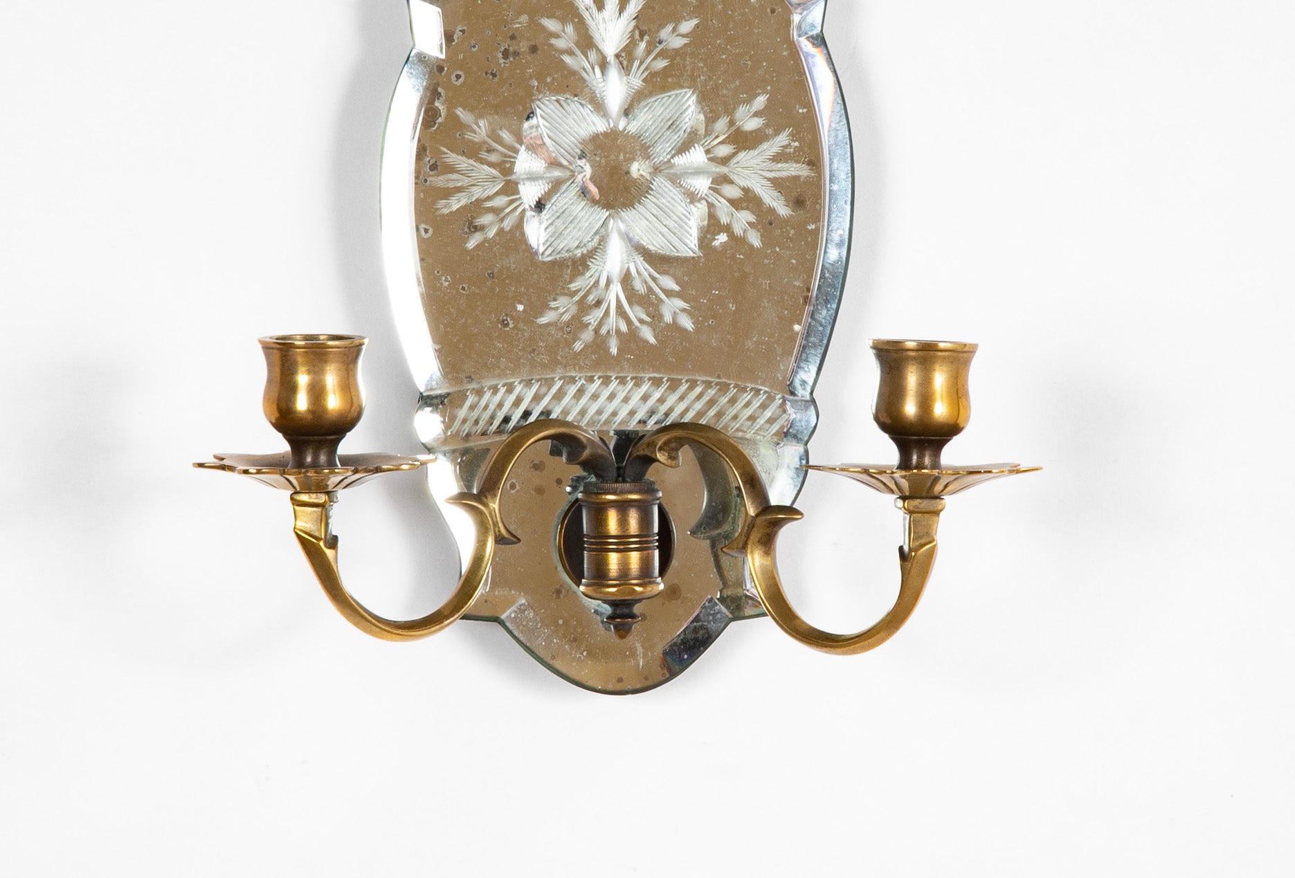 Set of Four Etched Glass Mirror Back Sconces