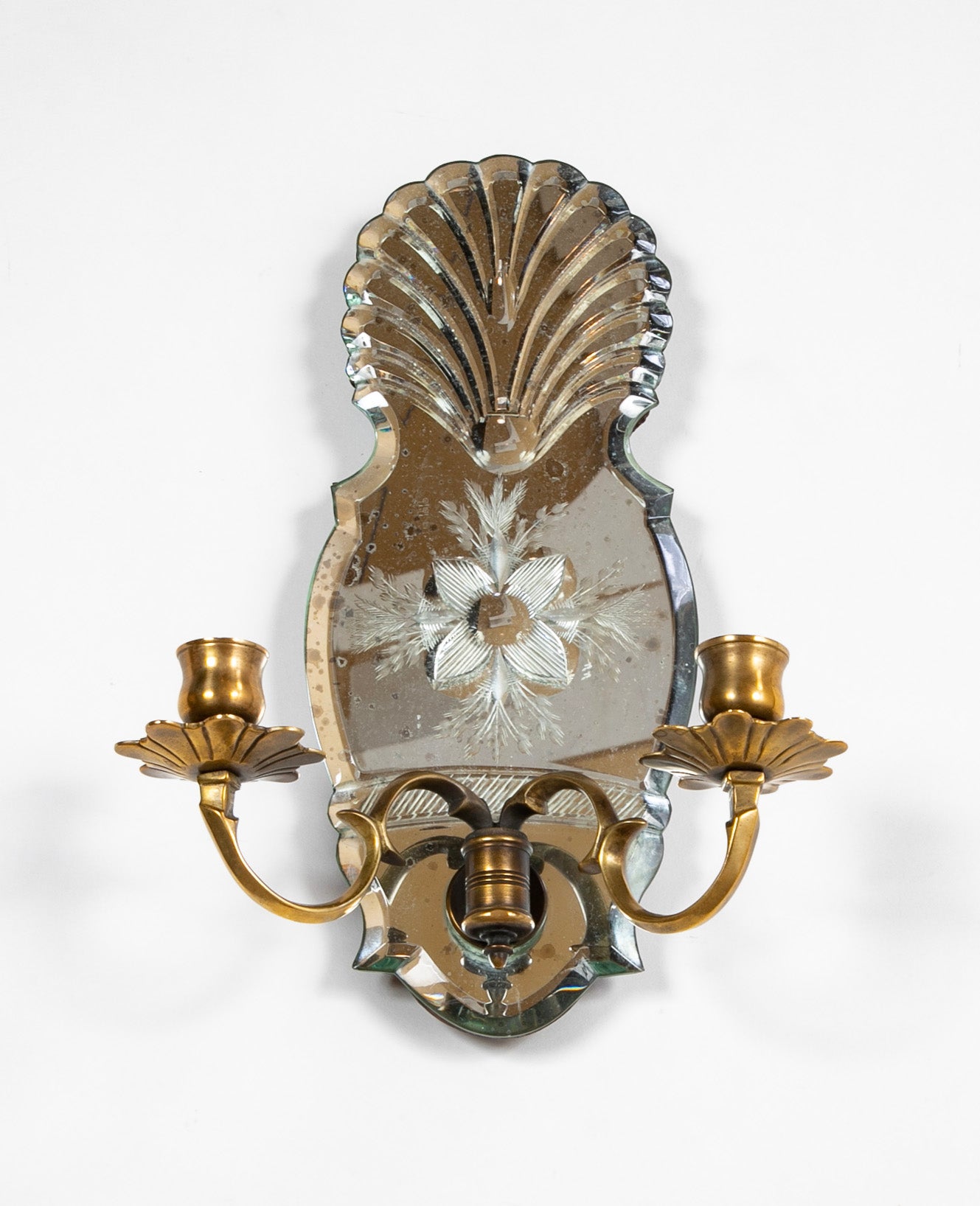Set of Four Etched Glass Mirror Back Sconces