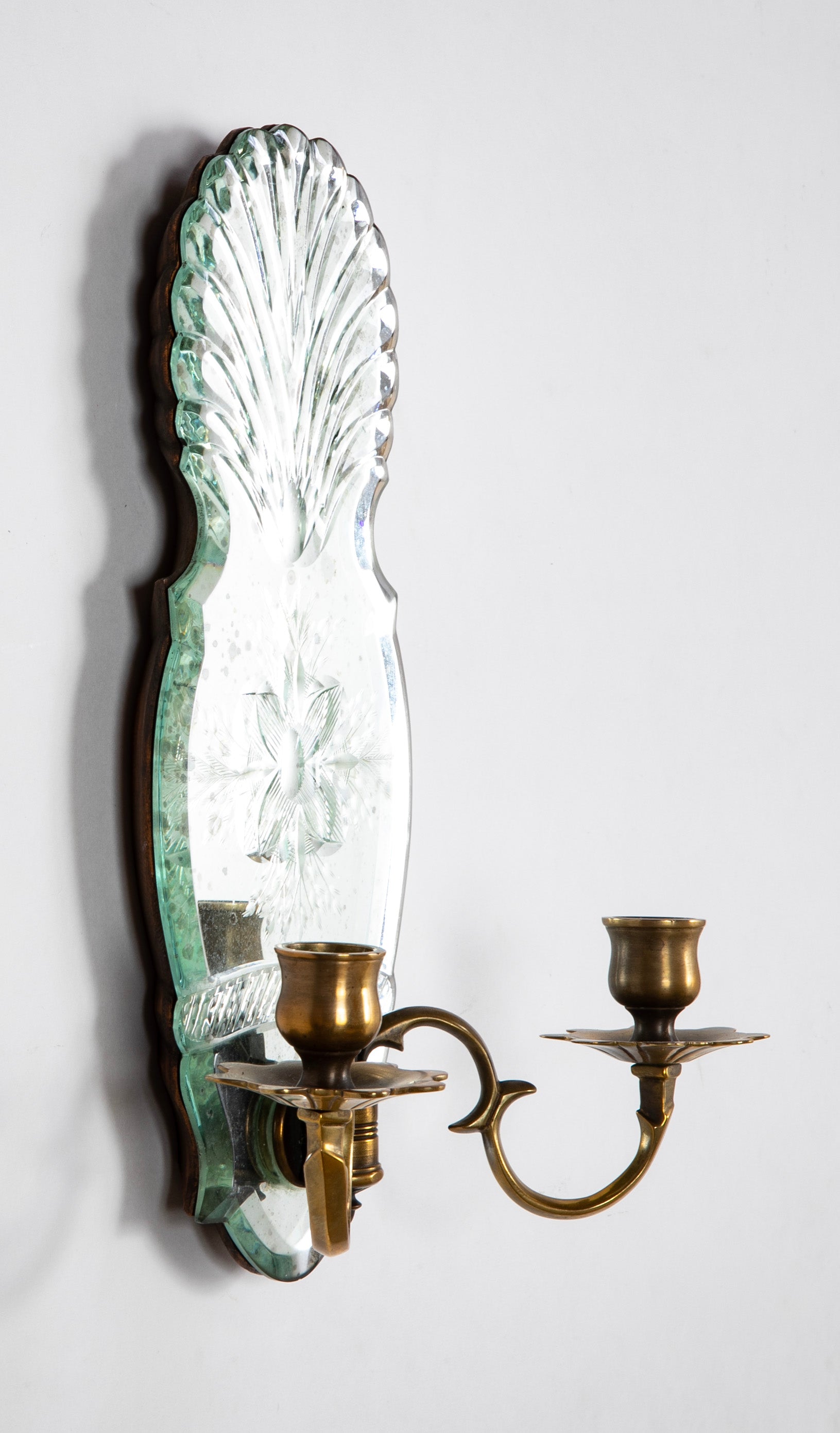 Set of Four Etched Glass Mirror Back Sconces