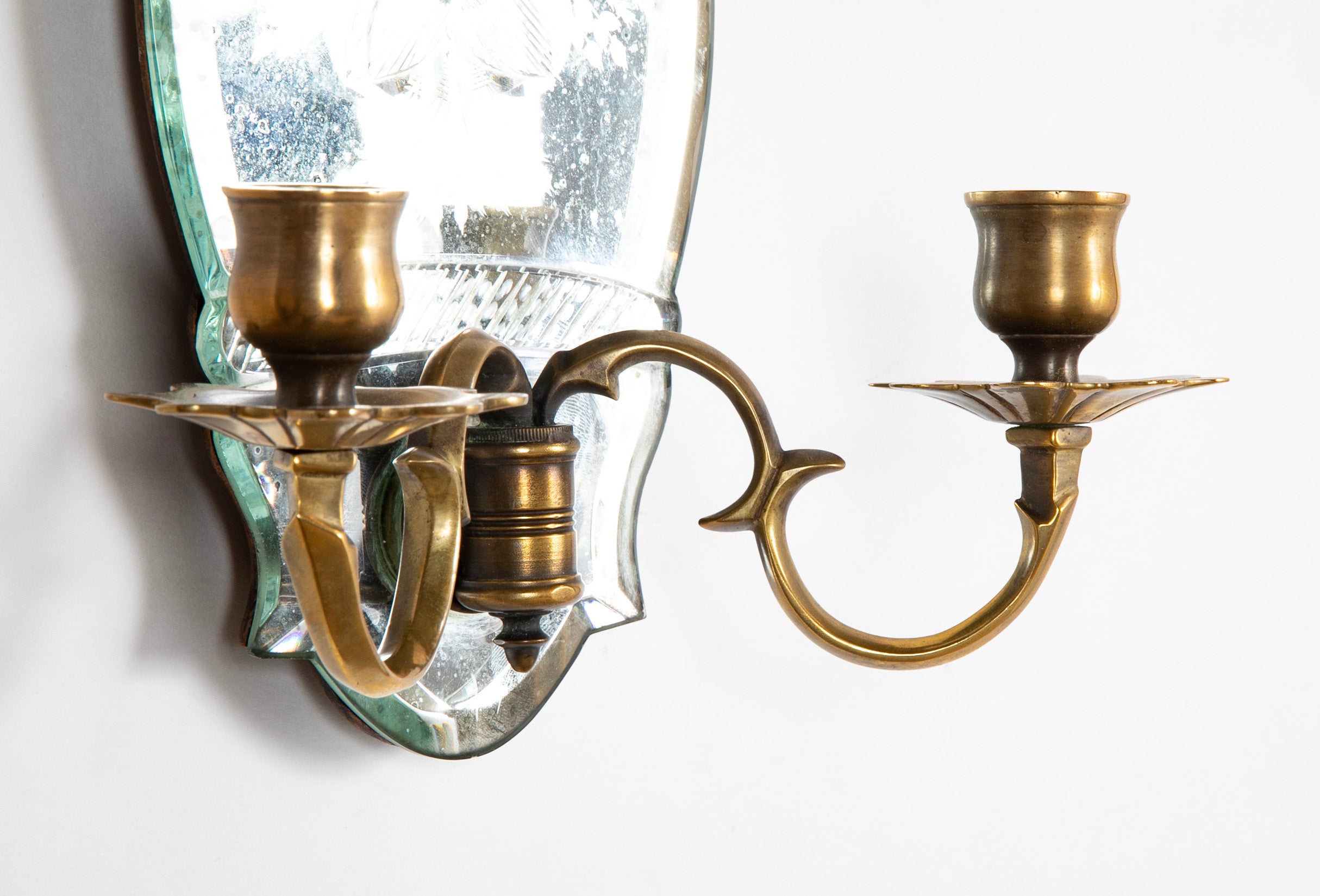 Set of Four Etched Glass Mirror Back Sconces