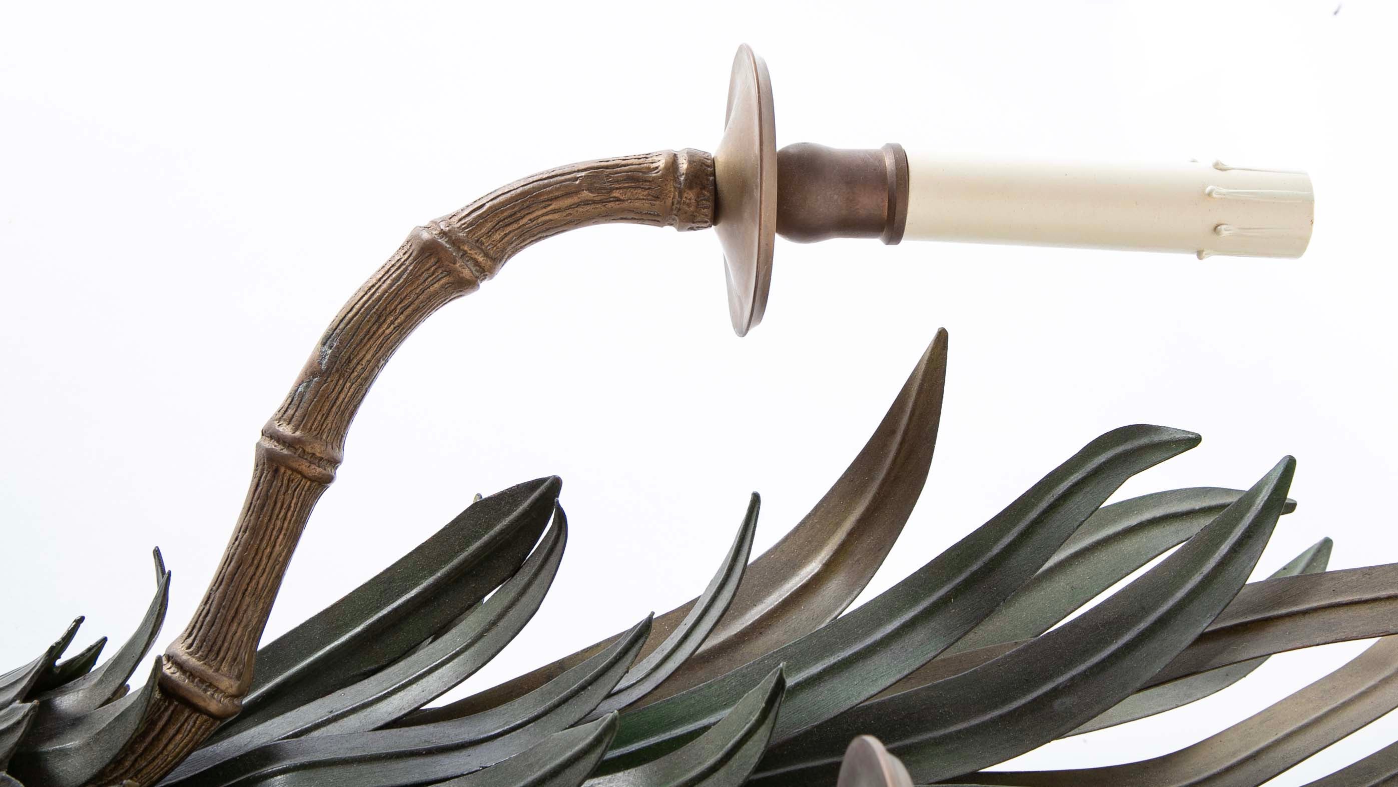 A Pair of Painted Tole and Brass Faux Bamboo Form Wall Sconces