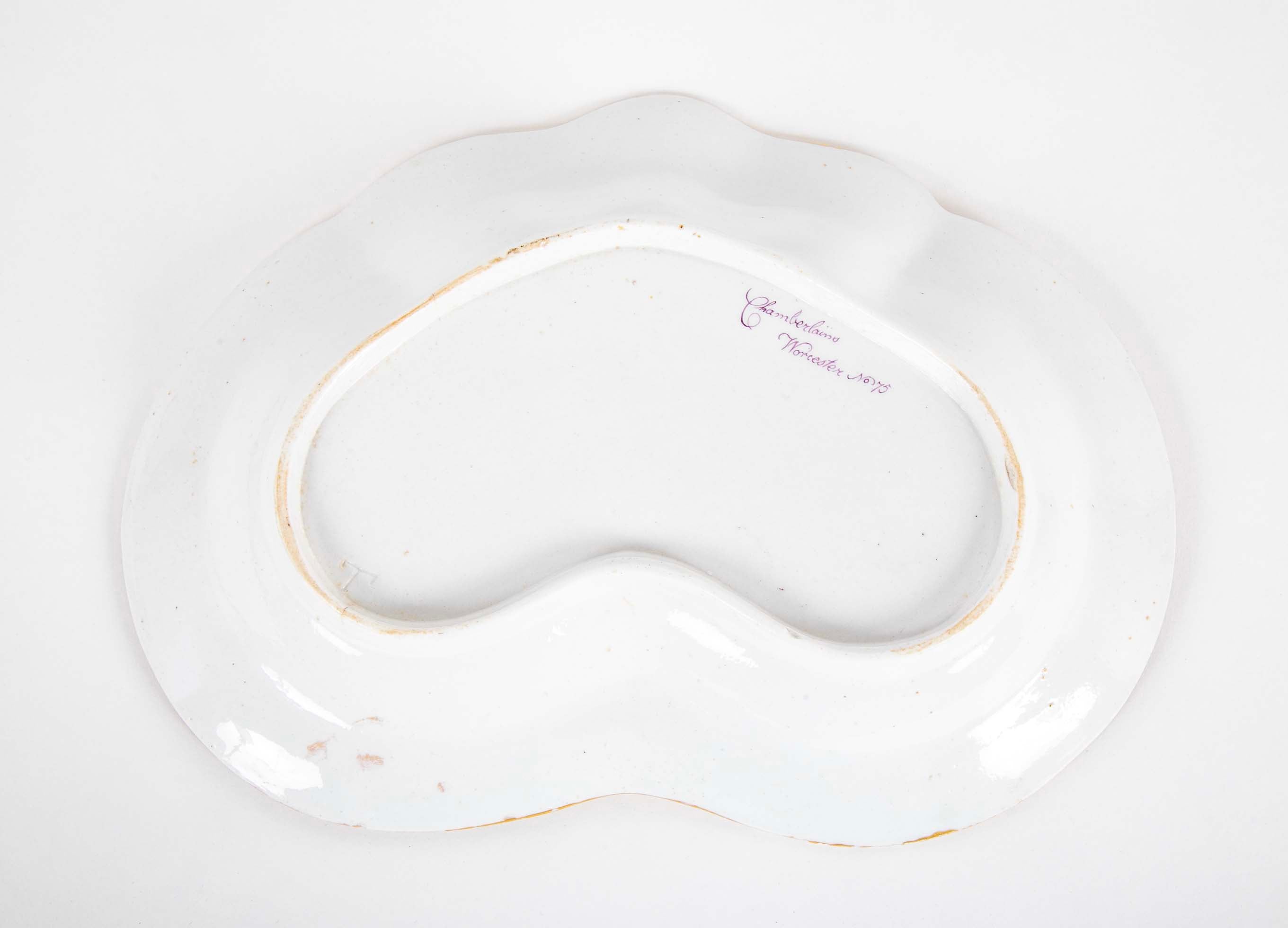 A Dragons in Compartments Scalloped Serving Dish by Chamberlains Worcester