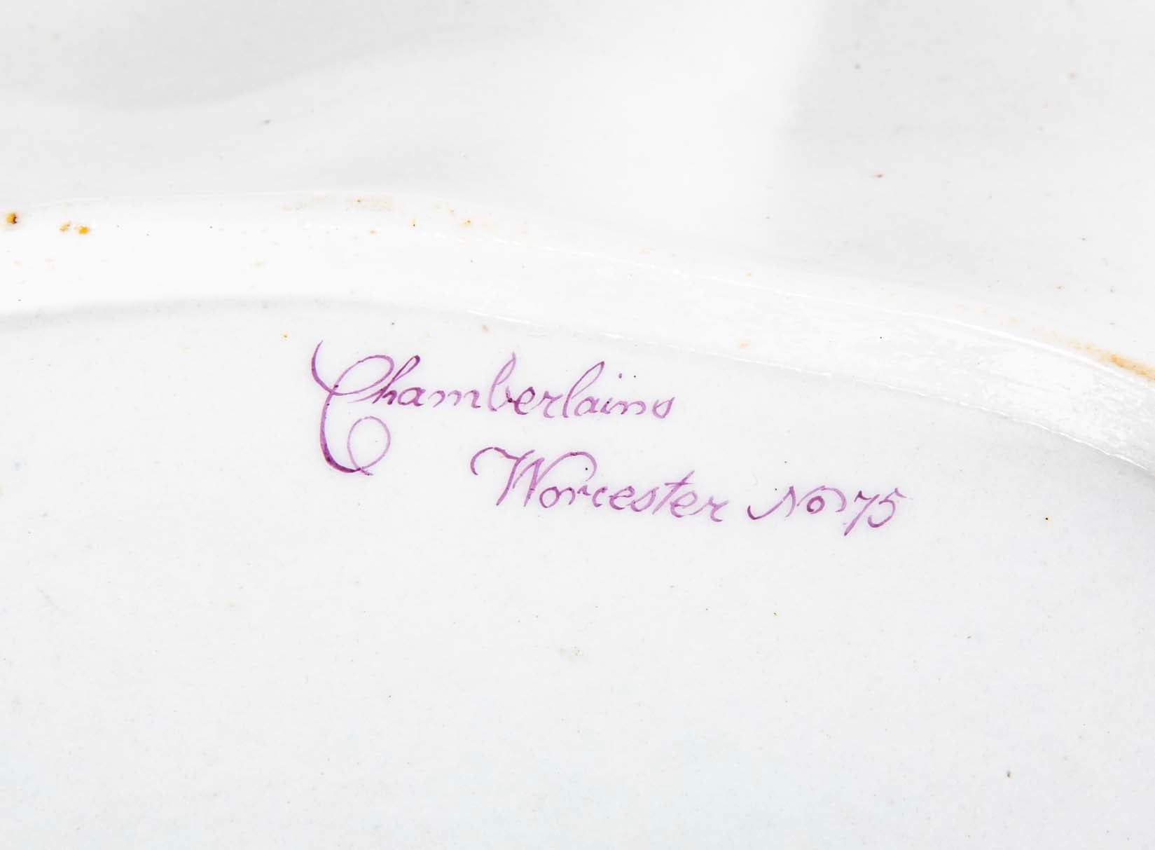 A Dragons in Compartments Scalloped Serving Dish by Chamberlains Worcester