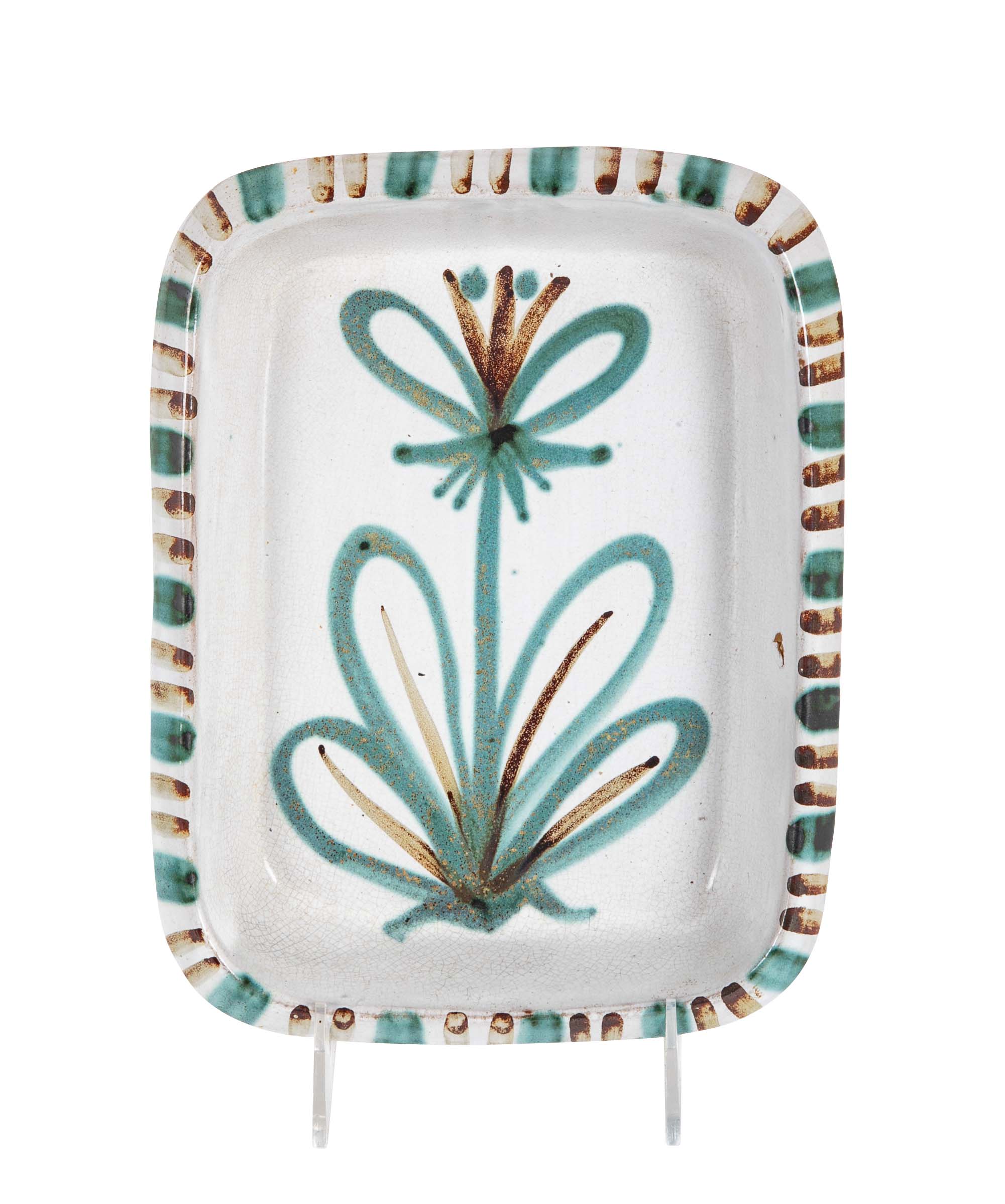 Pair of Ceramic Dishes with Center Flower on White by Robert Picault