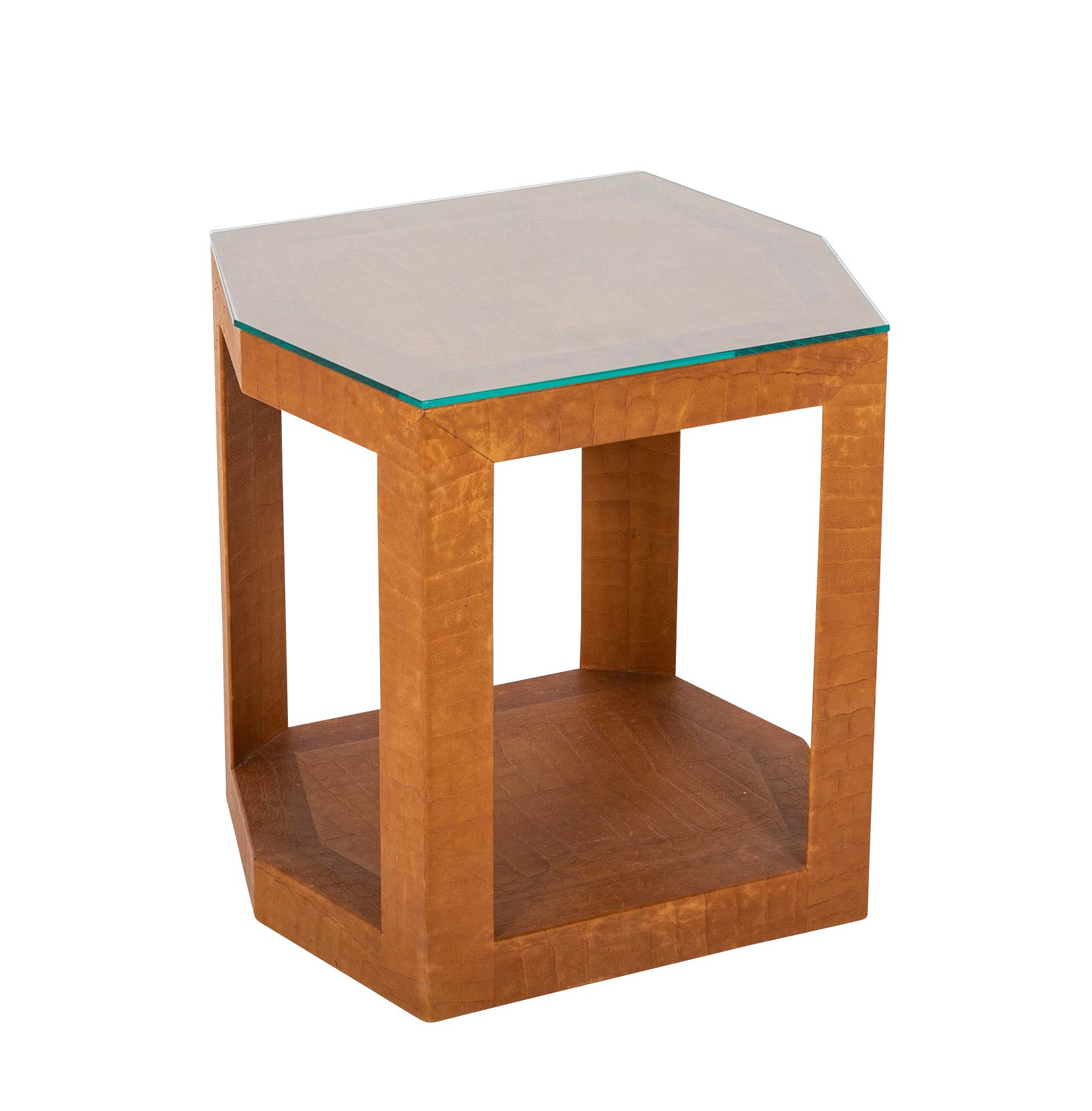 Karl Springer Hexagonal Table with Embossed Leather & Glass Top