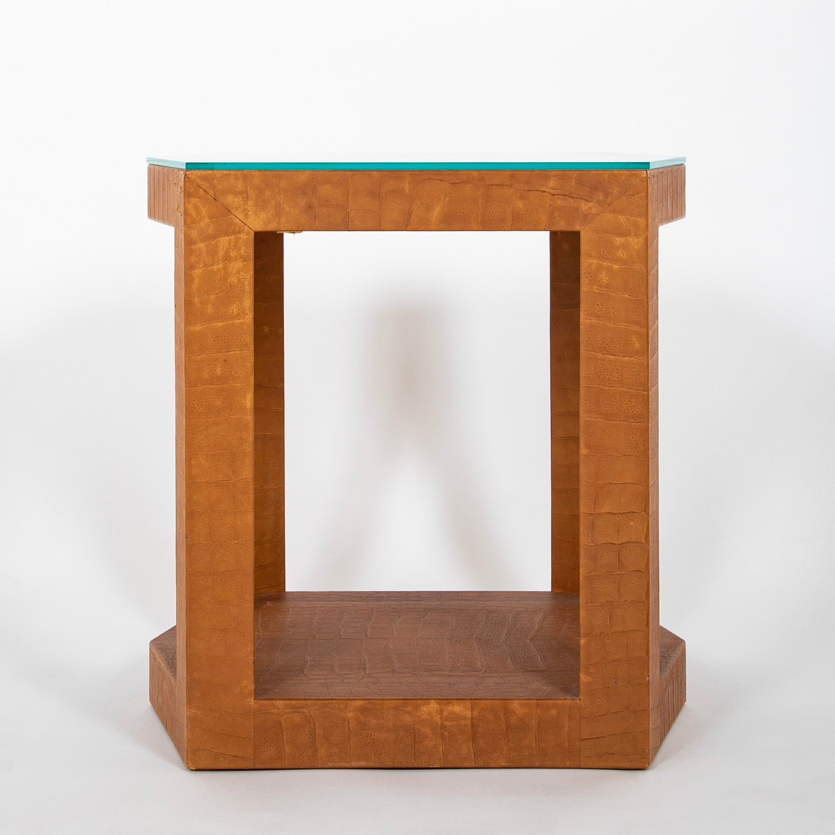 Karl Springer Hexagonal Table with Embossed Leather & Glass Top