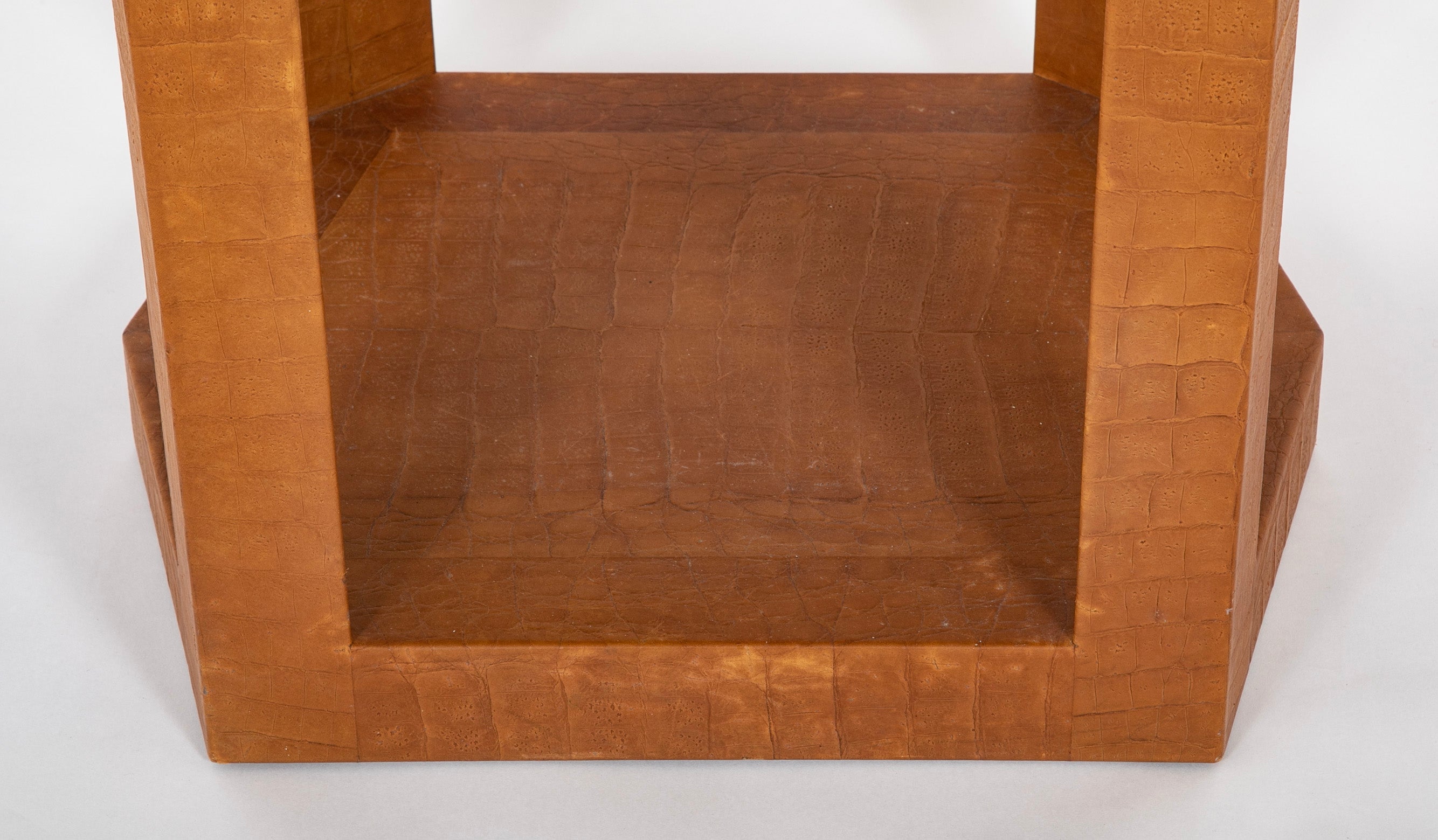 Karl Springer Hexagonal Table with Embossed Leather & Glass Top