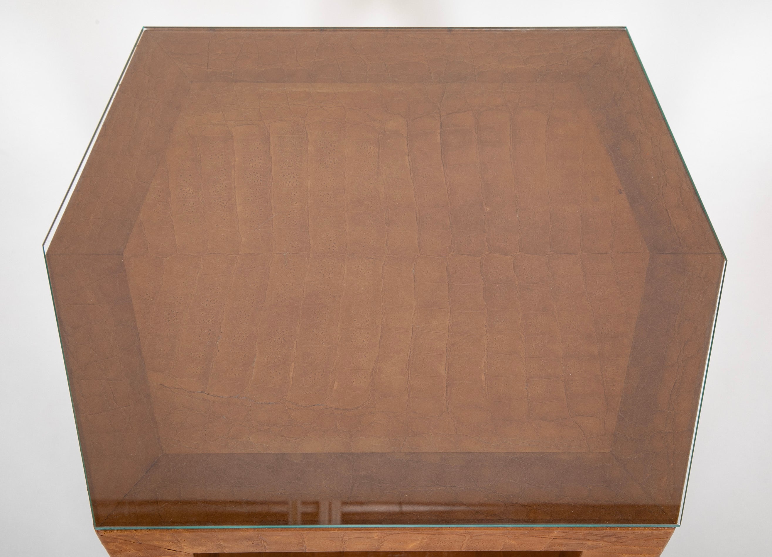 Karl Springer Hexagonal Table with Embossed Leather & Glass Top