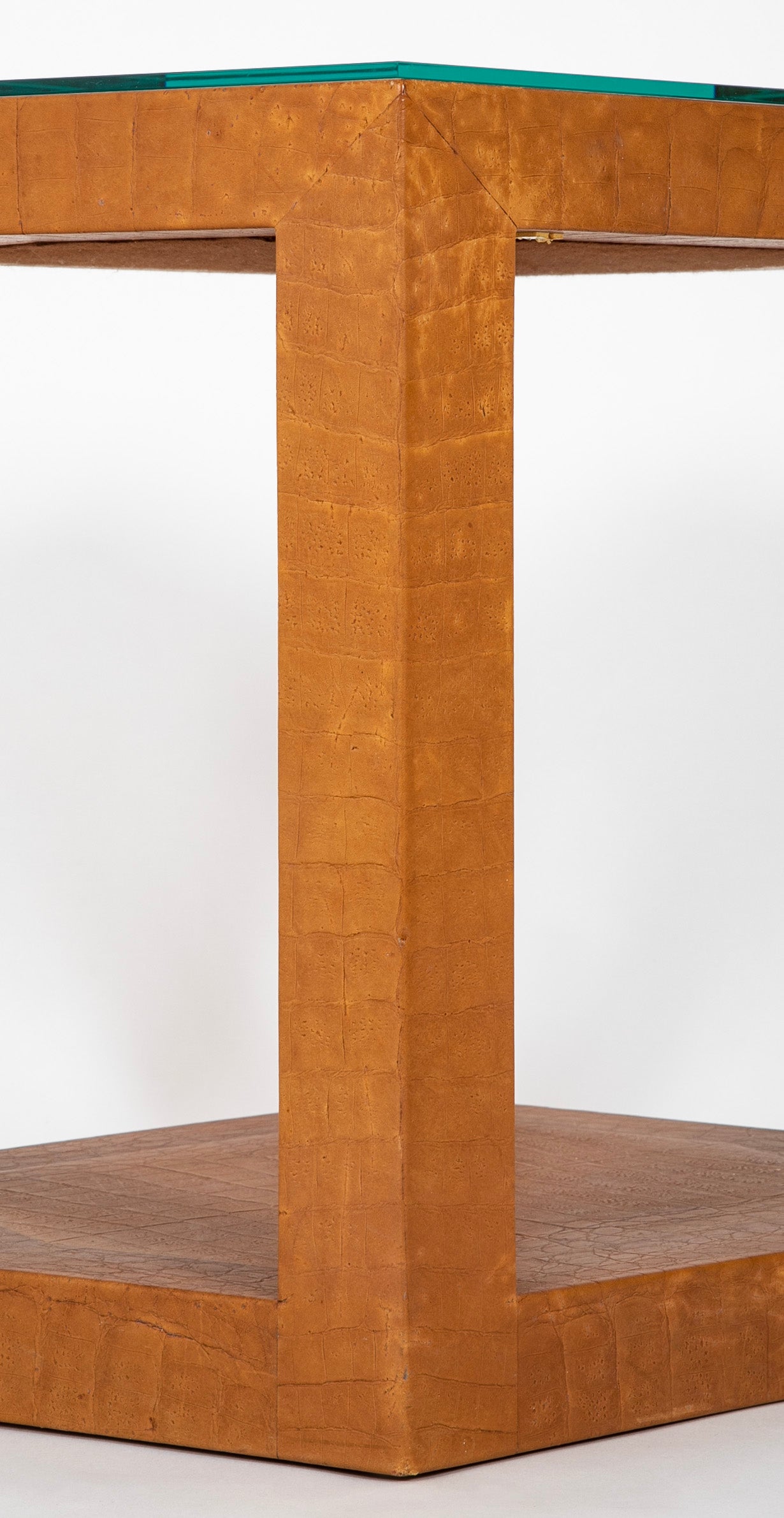 Karl Springer Hexagonal Table with Embossed Leather & Glass Top