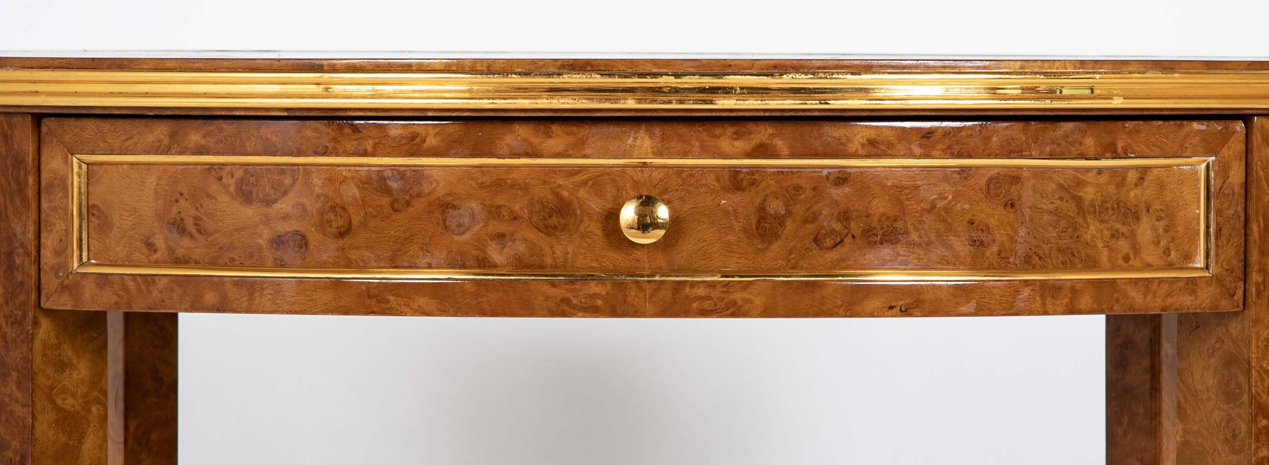 De Coene Freres Burlwood Occasional Table with Leather Top