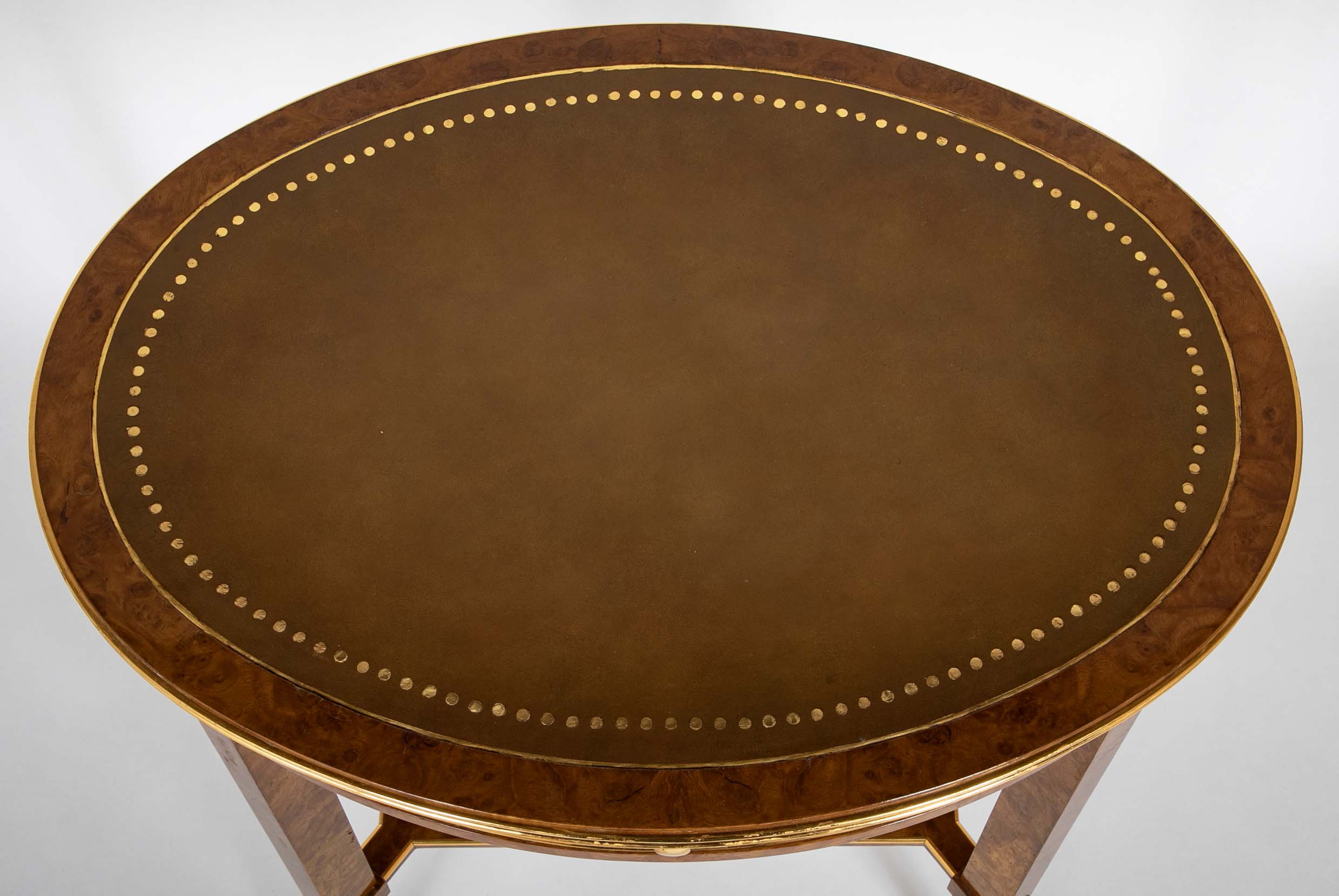 De Coene Freres Burlwood Occasional Table with Leather Top
