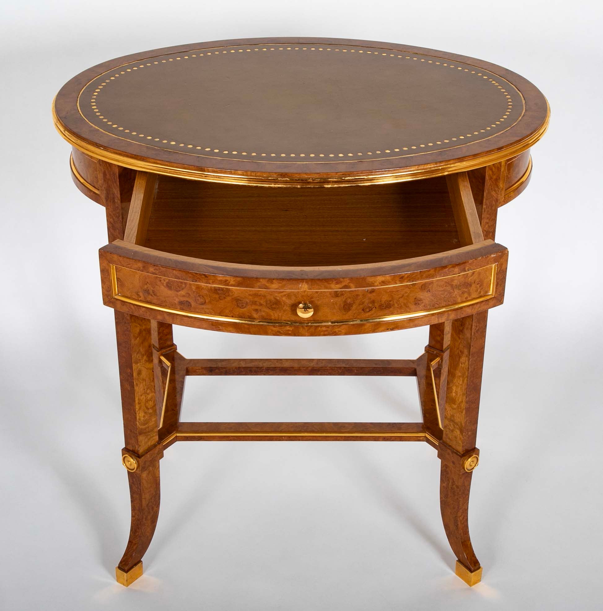 De Coene Freres Burlwood Occasional Table with Leather Top