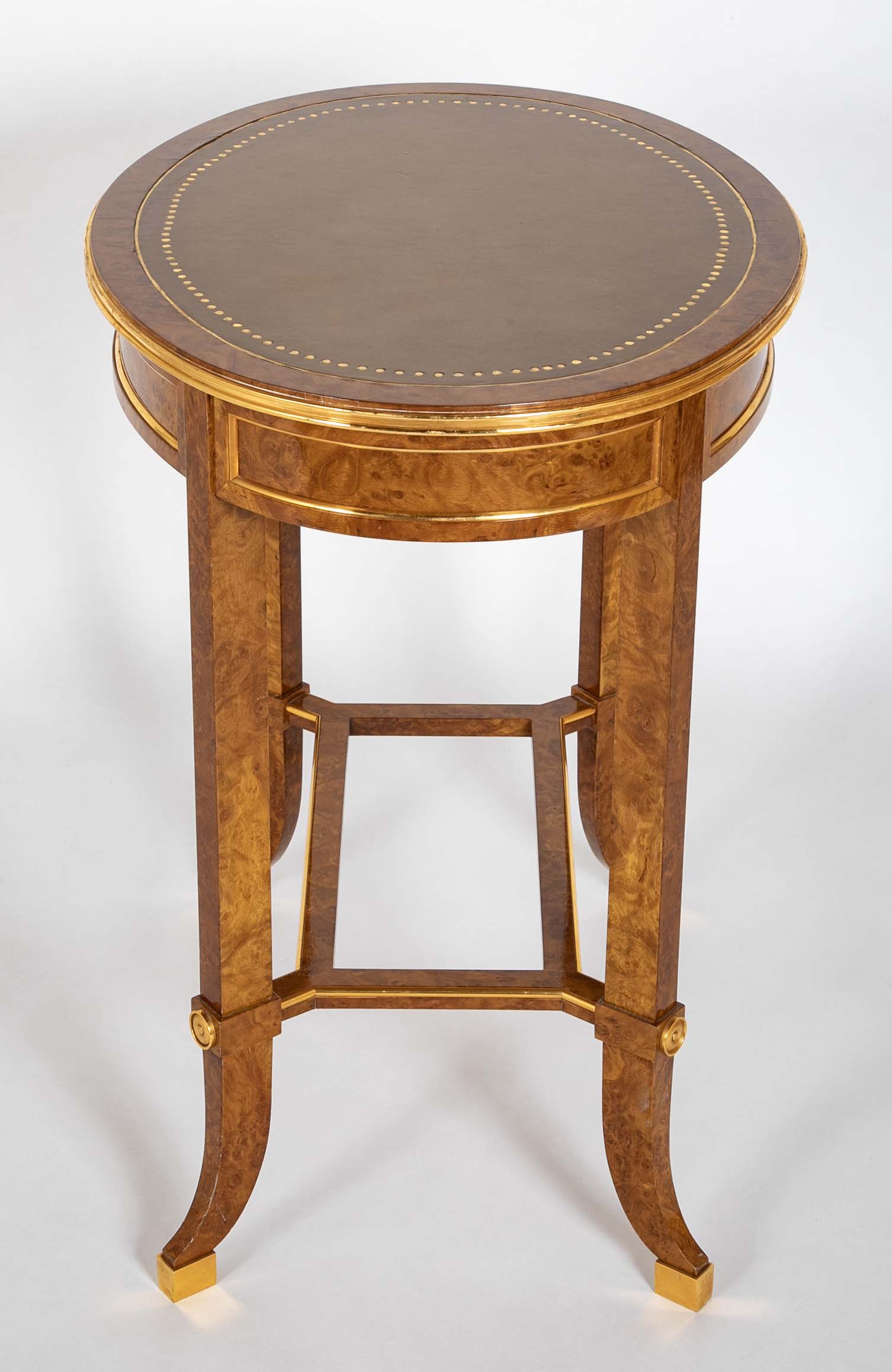 De Coene Freres Burlwood Occasional Table with Leather Top