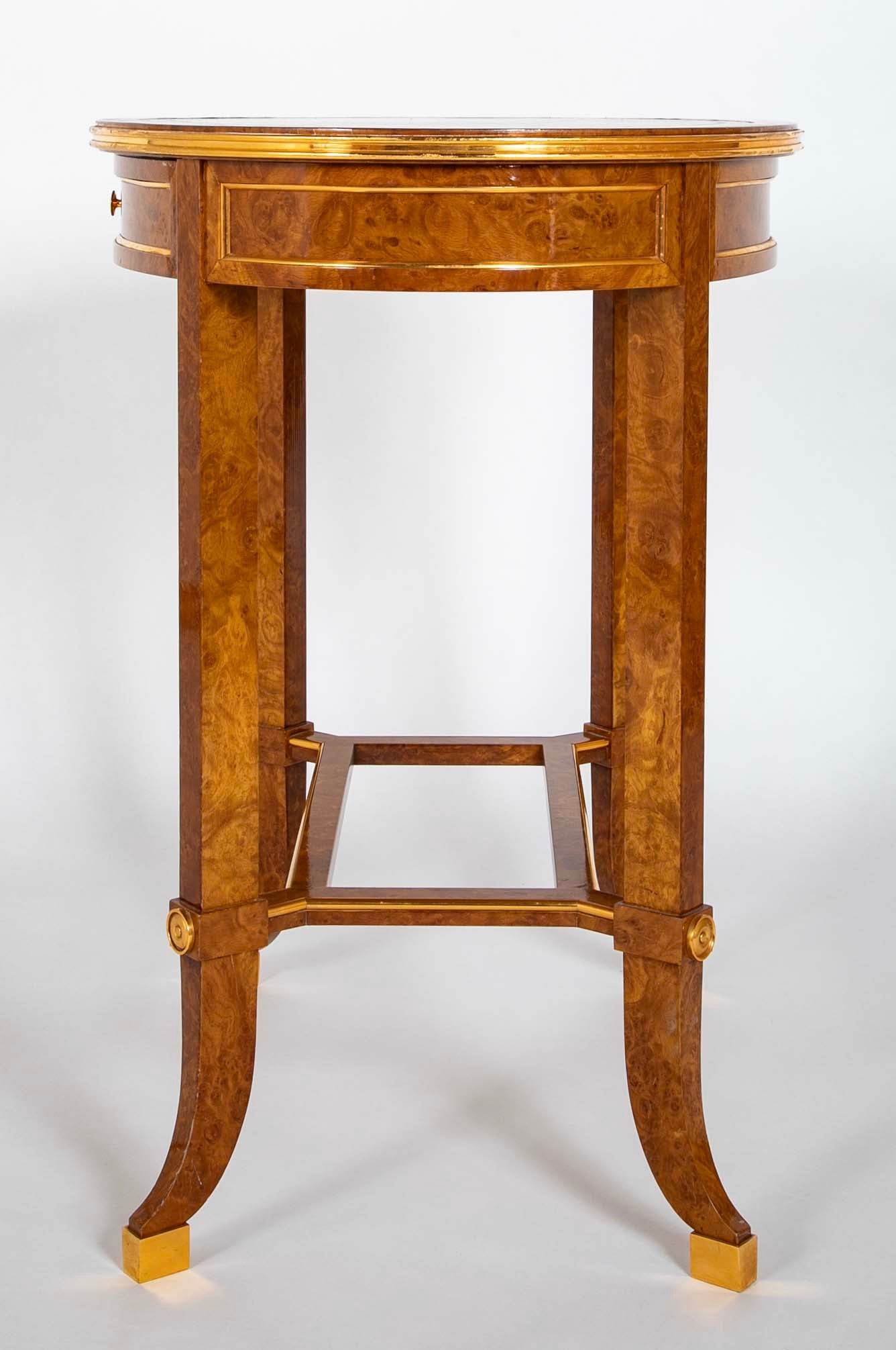 De Coene Freres Burlwood Occasional Table with Leather Top