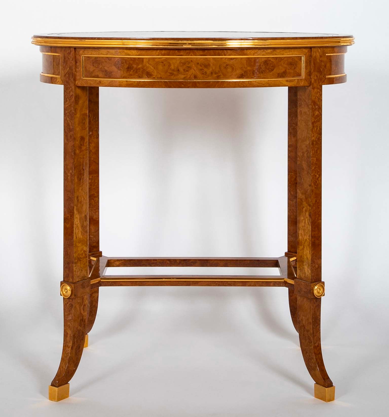 De Coene Freres Burlwood Occasional Table with Leather Top