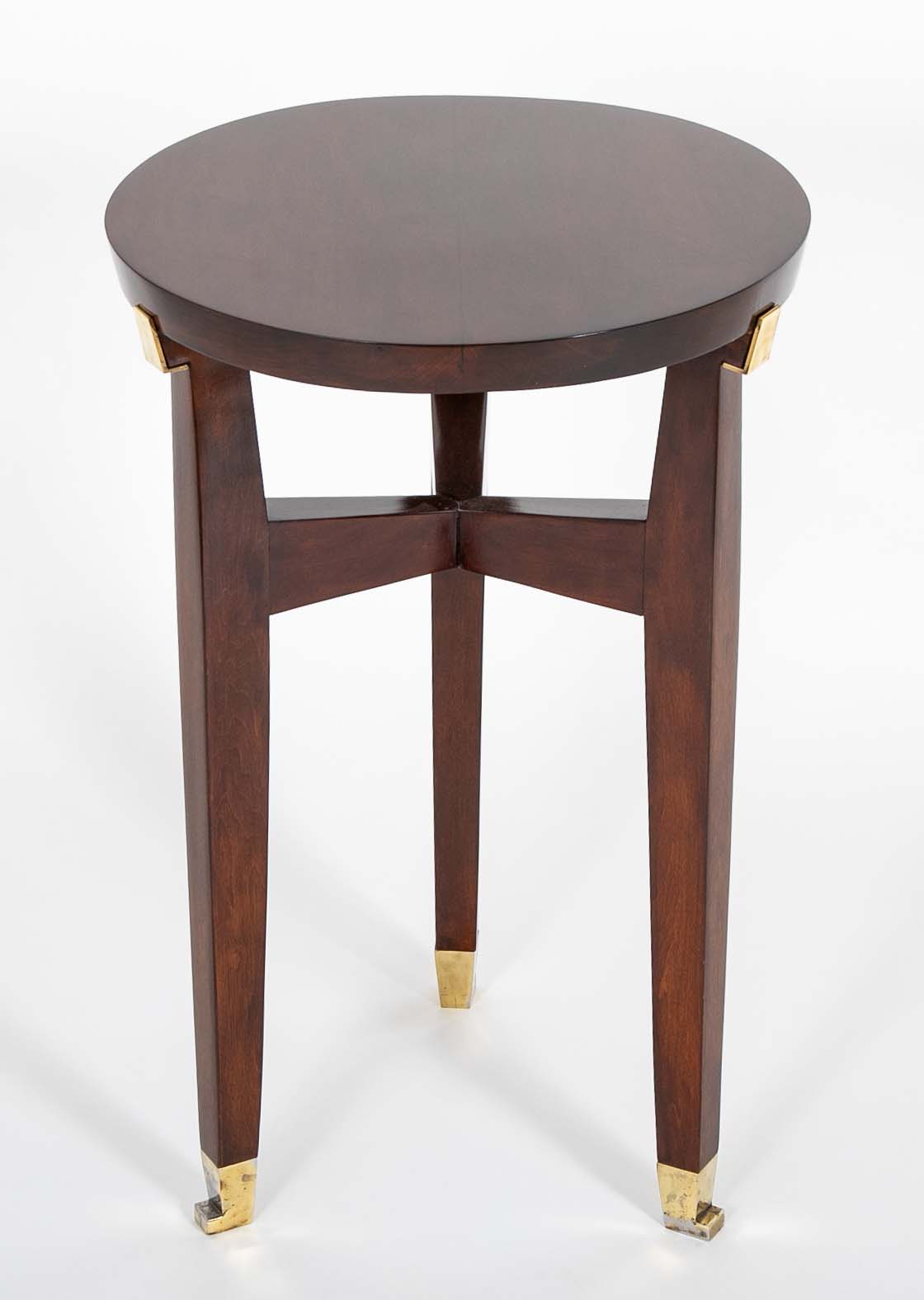 Pair of Round Mahogany Side Tables Attributed to Jacques Quinet