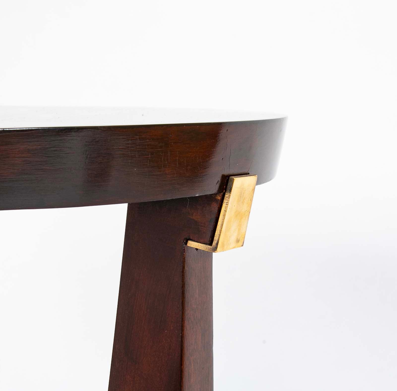 Pair of Round Mahogany Side Tables Attributed to Jacques Quinet