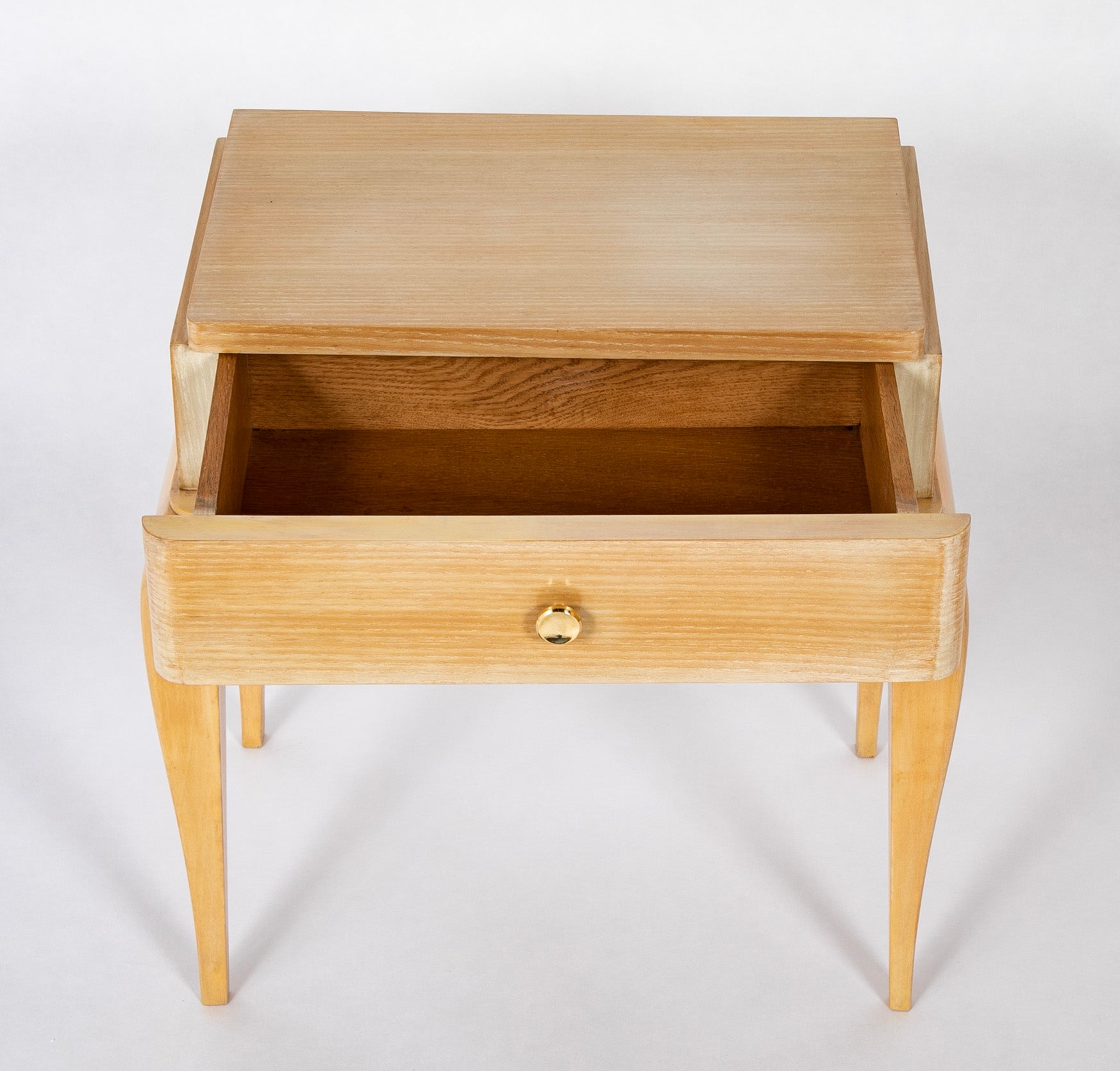 Pair of French Single Drawer Sycamore Veneer Bedside Tables