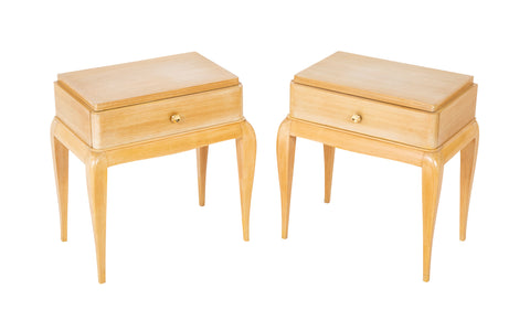 Pair of French Single Drawer Sycamore Veneer Bedside Tables