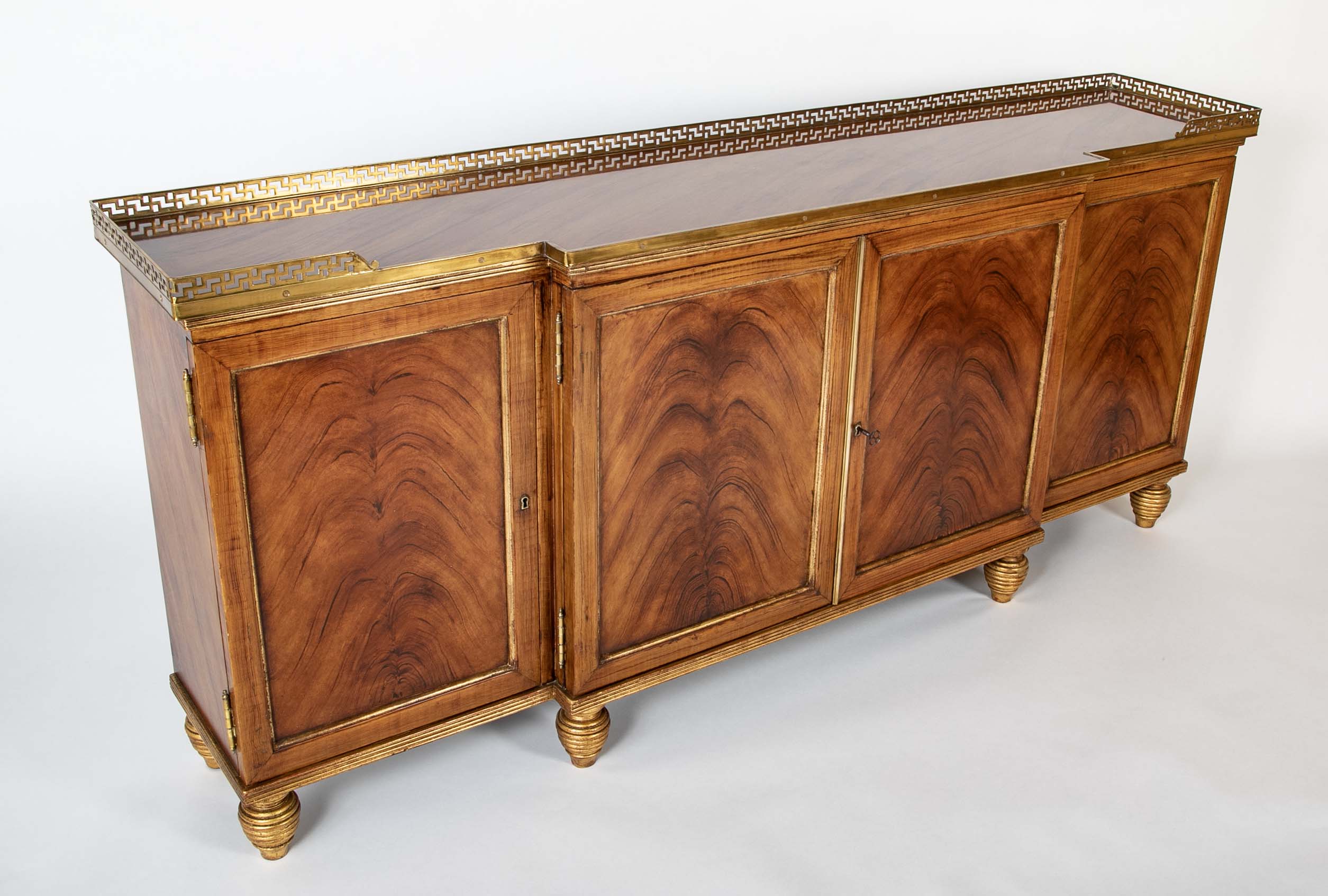 Burl Neoclassical Style Sideboard with Brass Gallery