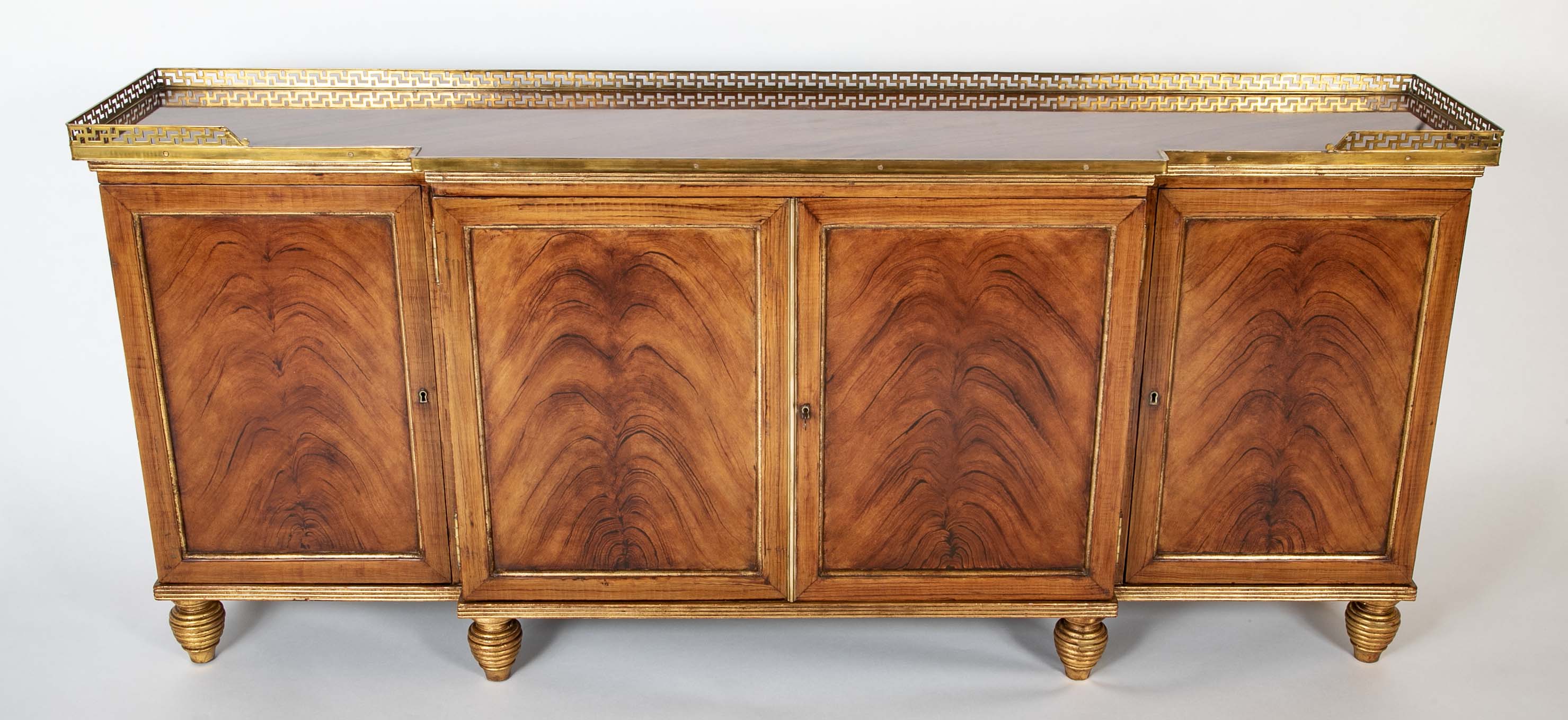 Burl Neoclassical Style Sideboard with Brass Gallery