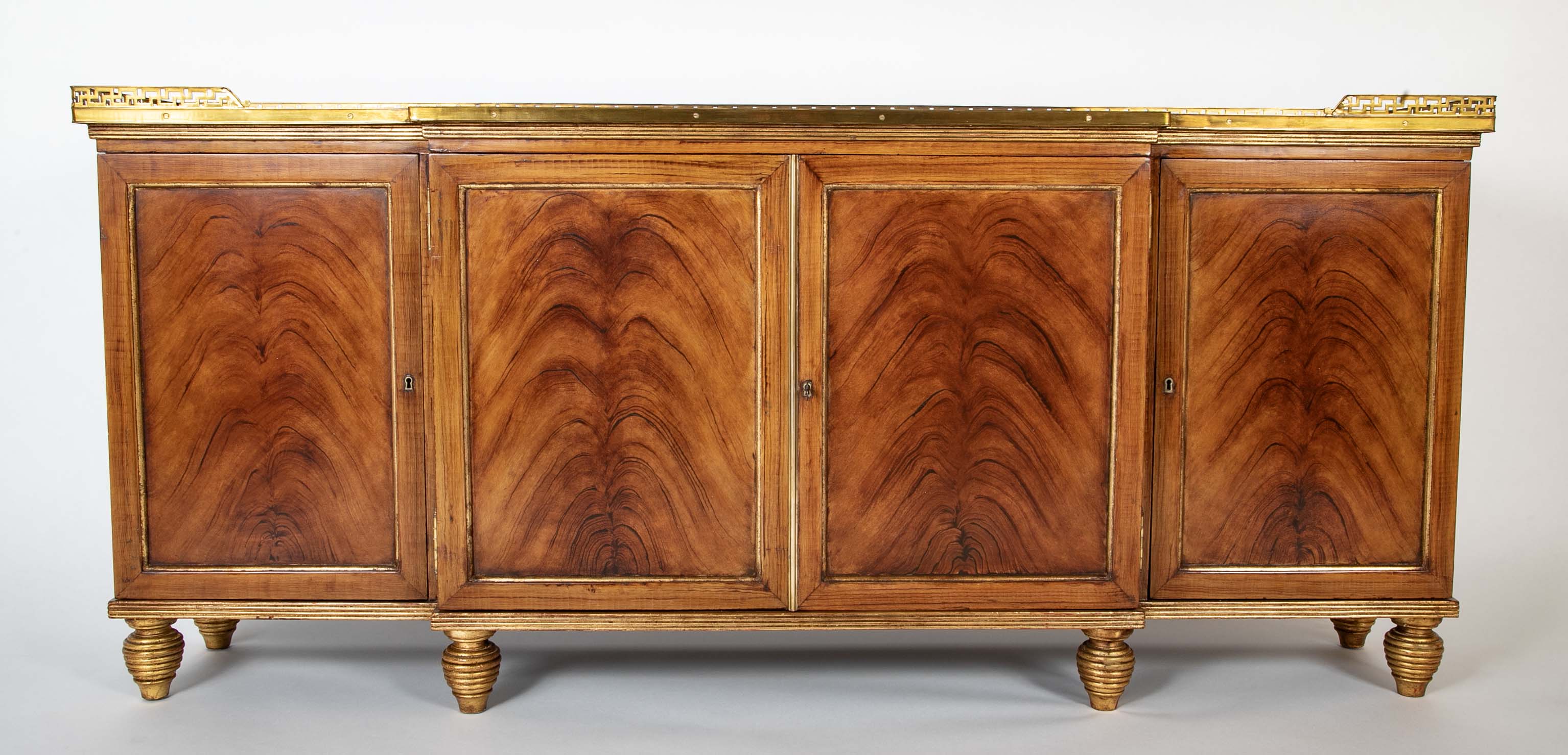 Burl Neoclassical Style Sideboard with Brass Gallery