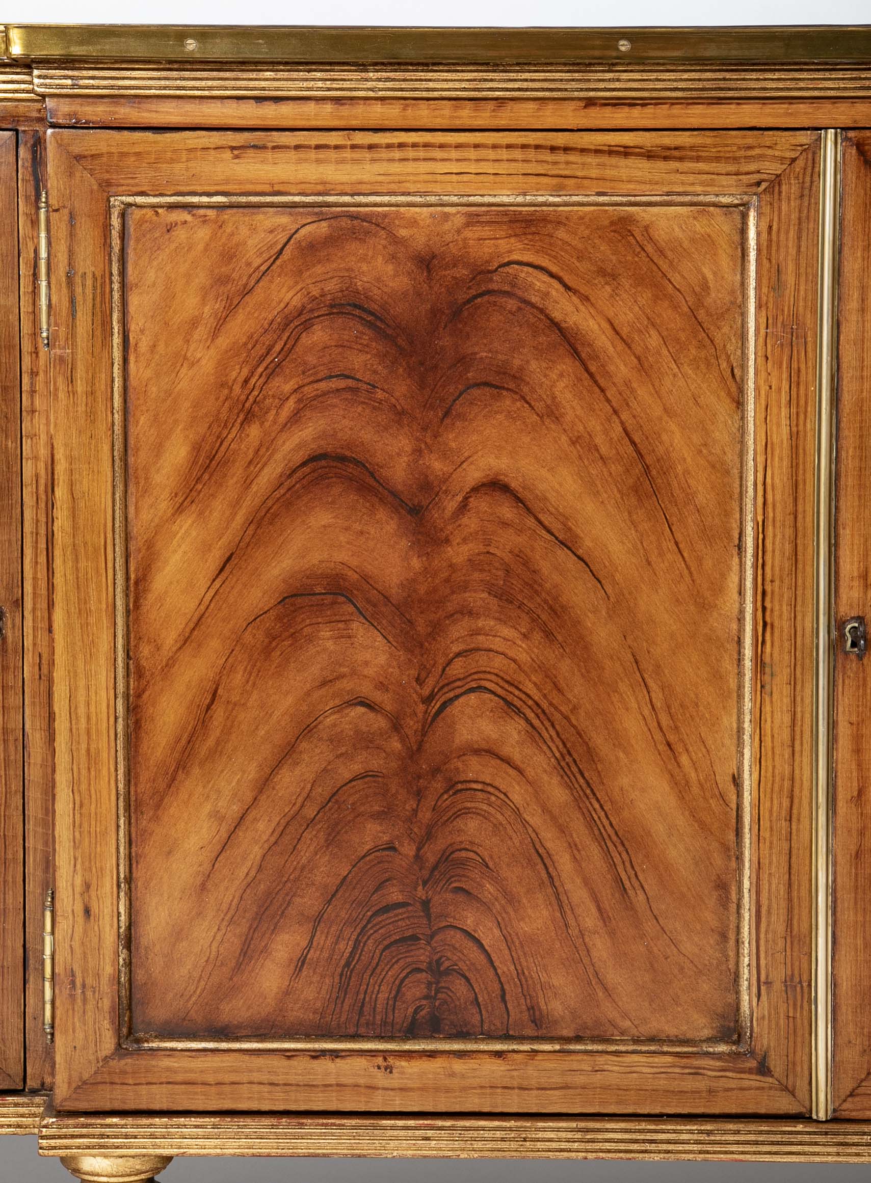 Burl Neoclassical Style Sideboard with Brass Gallery