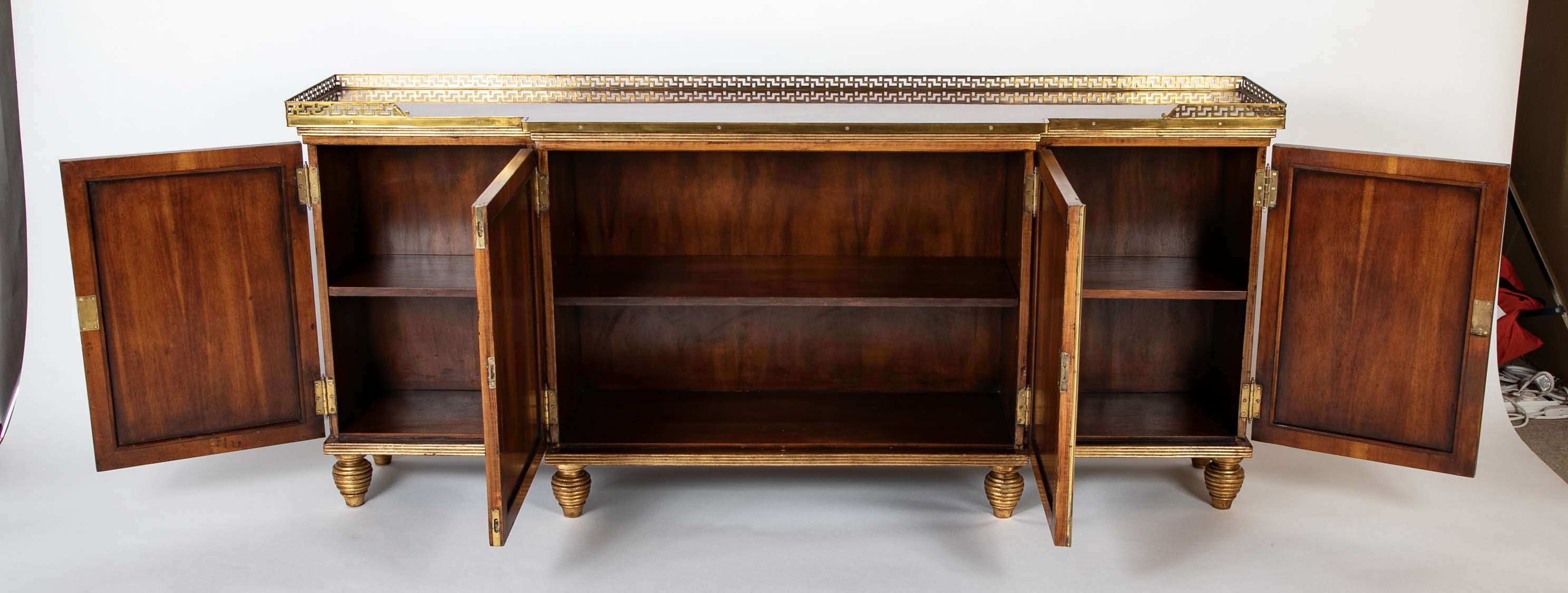 Burl Neoclassical Style Sideboard with Brass Gallery
