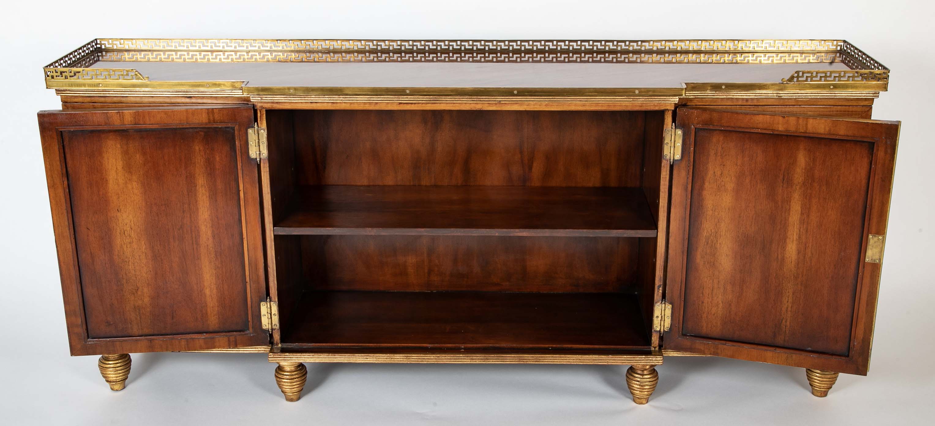 Burl Neoclassical Style Sideboard with Brass Gallery