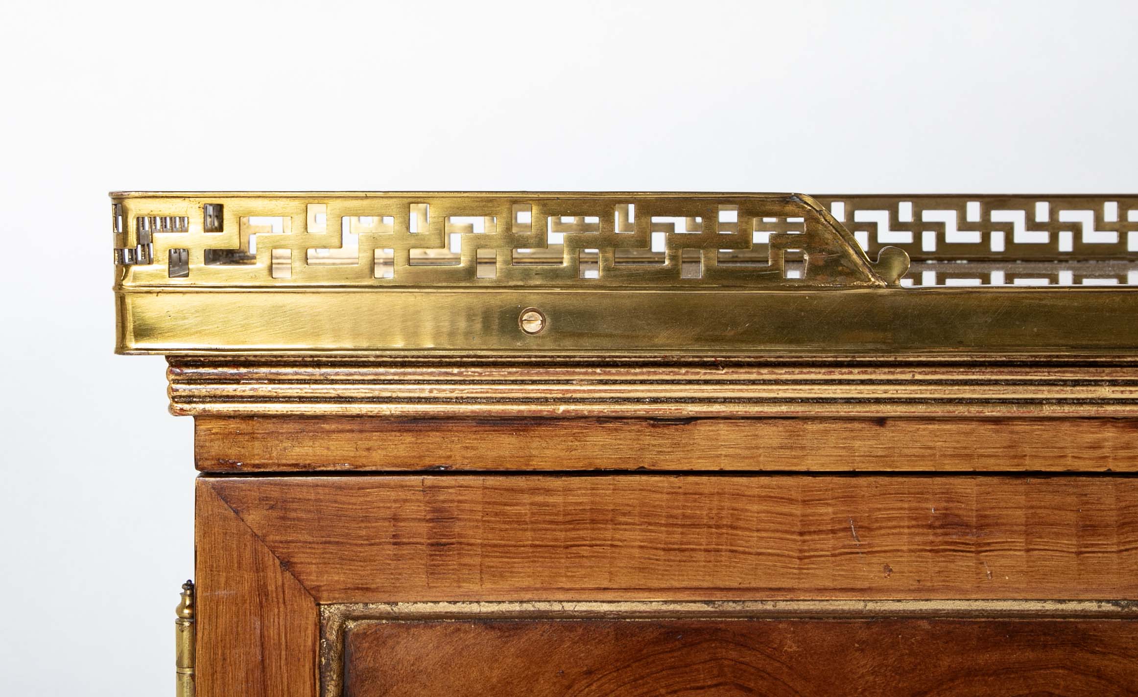 Burl Neoclassical Style Sideboard with Brass Gallery
