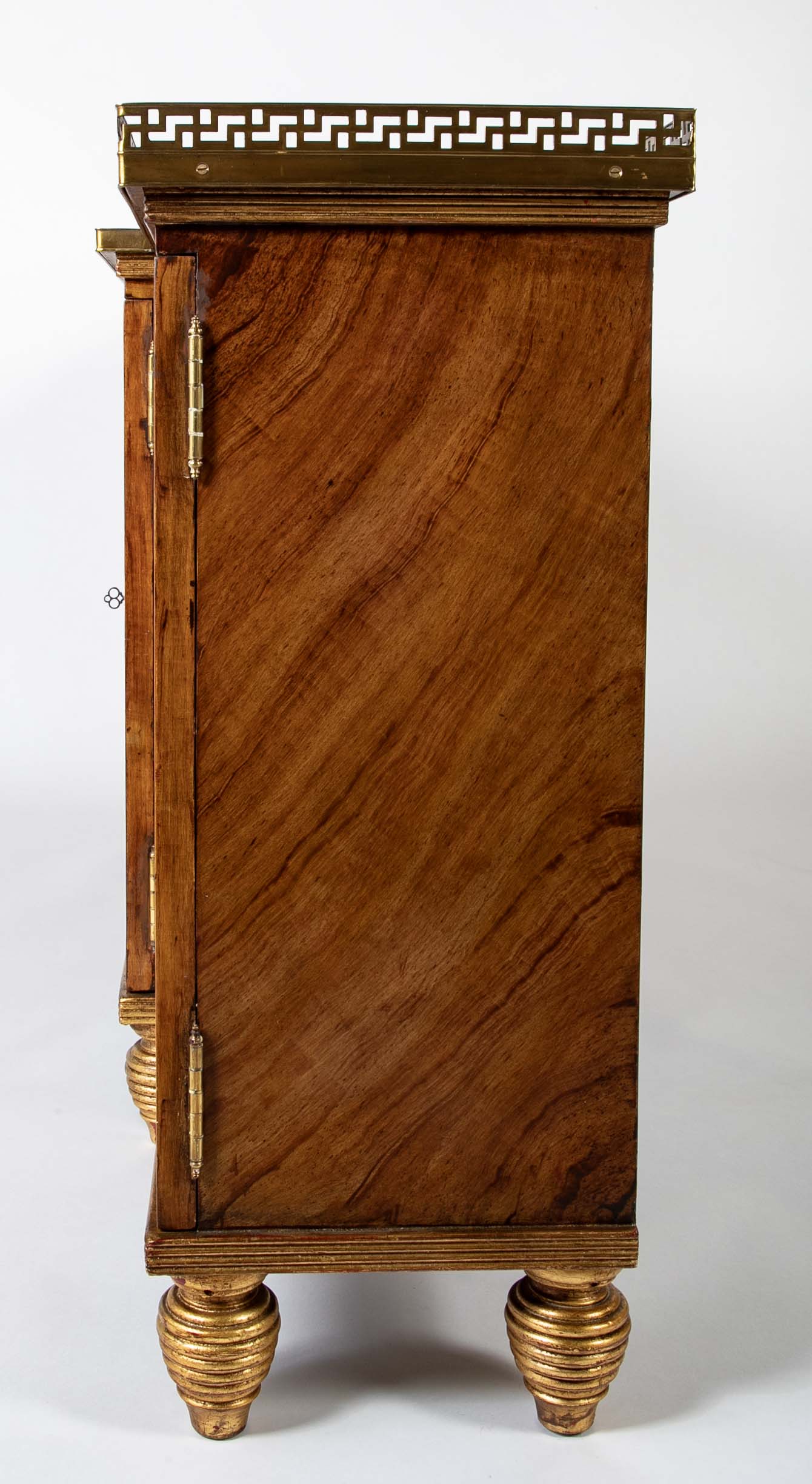 Burl Neoclassical Style Sideboard with Brass Gallery