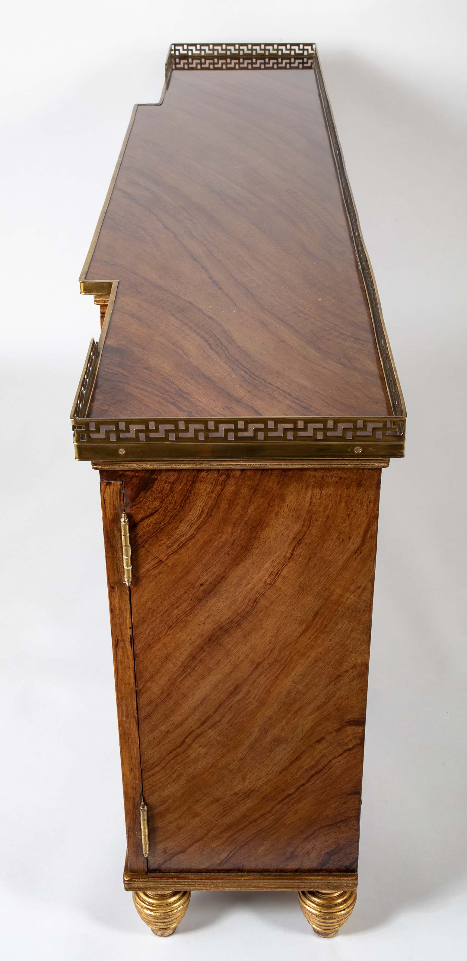 Burl Neoclassical Style Sideboard with Brass Gallery