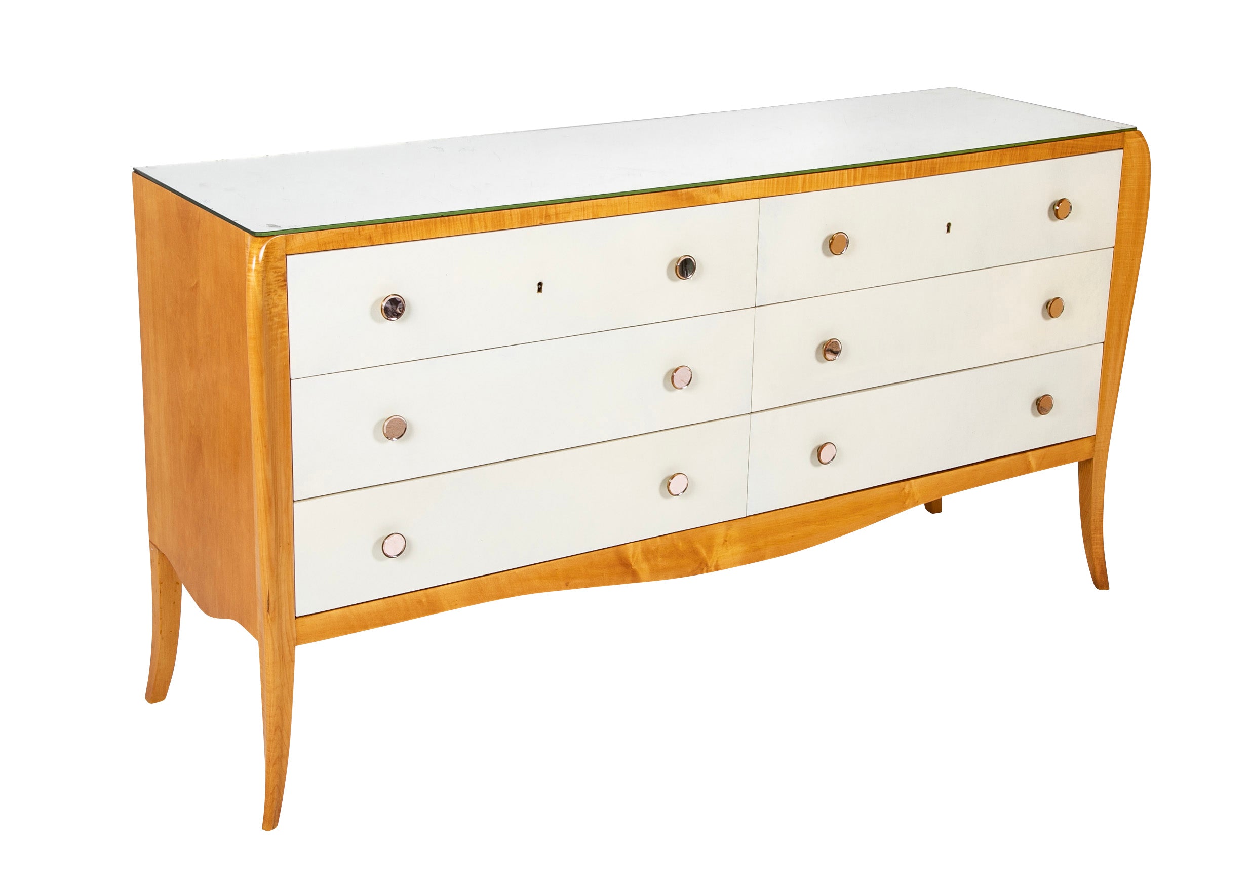 A French Mid-Century Parchment Front Six Drawer Chest