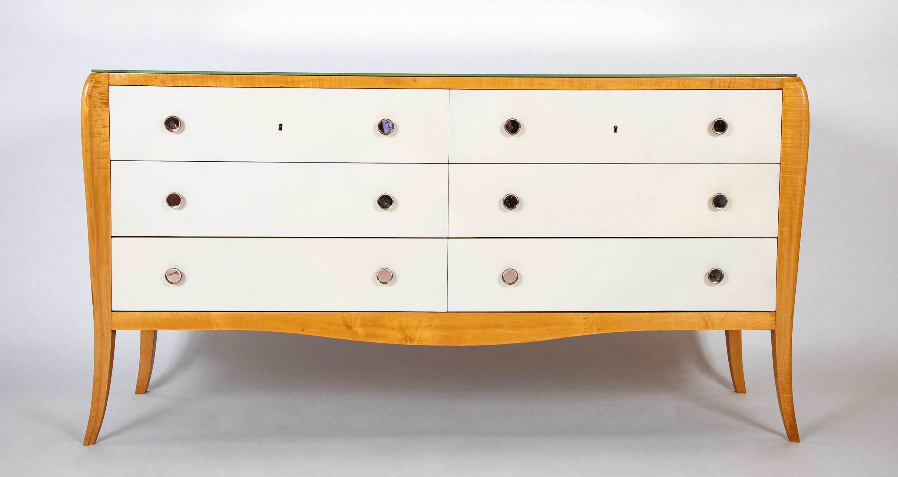 A French Mid-Century Parchment Front Six Drawer Chest