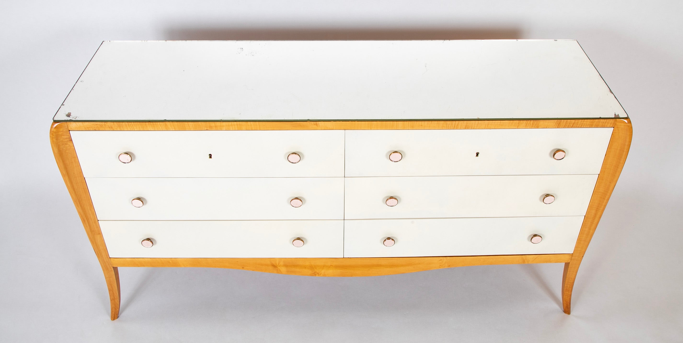 A French Mid-Century Parchment Front Six Drawer Chest