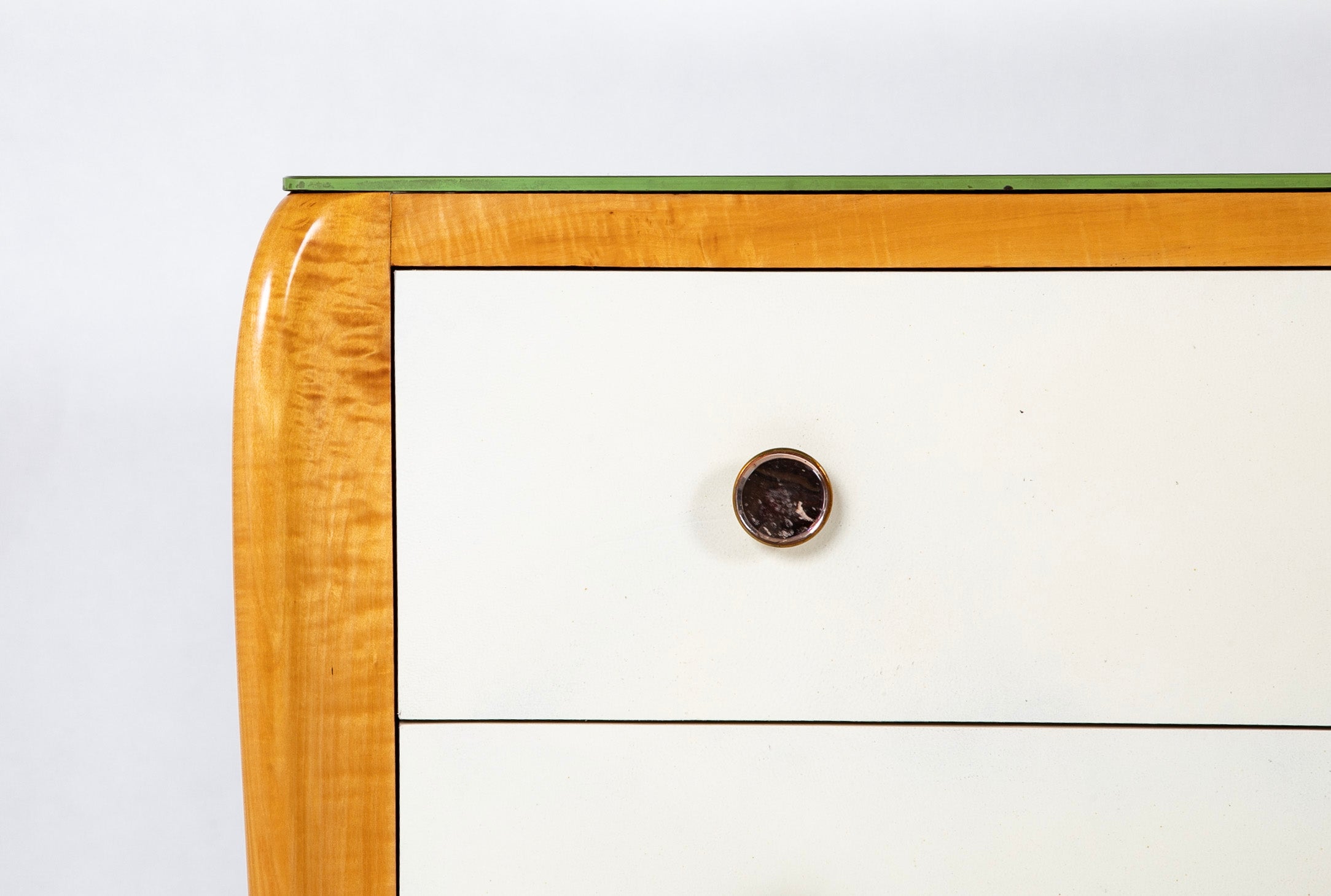 A French Mid-Century Parchment Front Six Drawer Chest