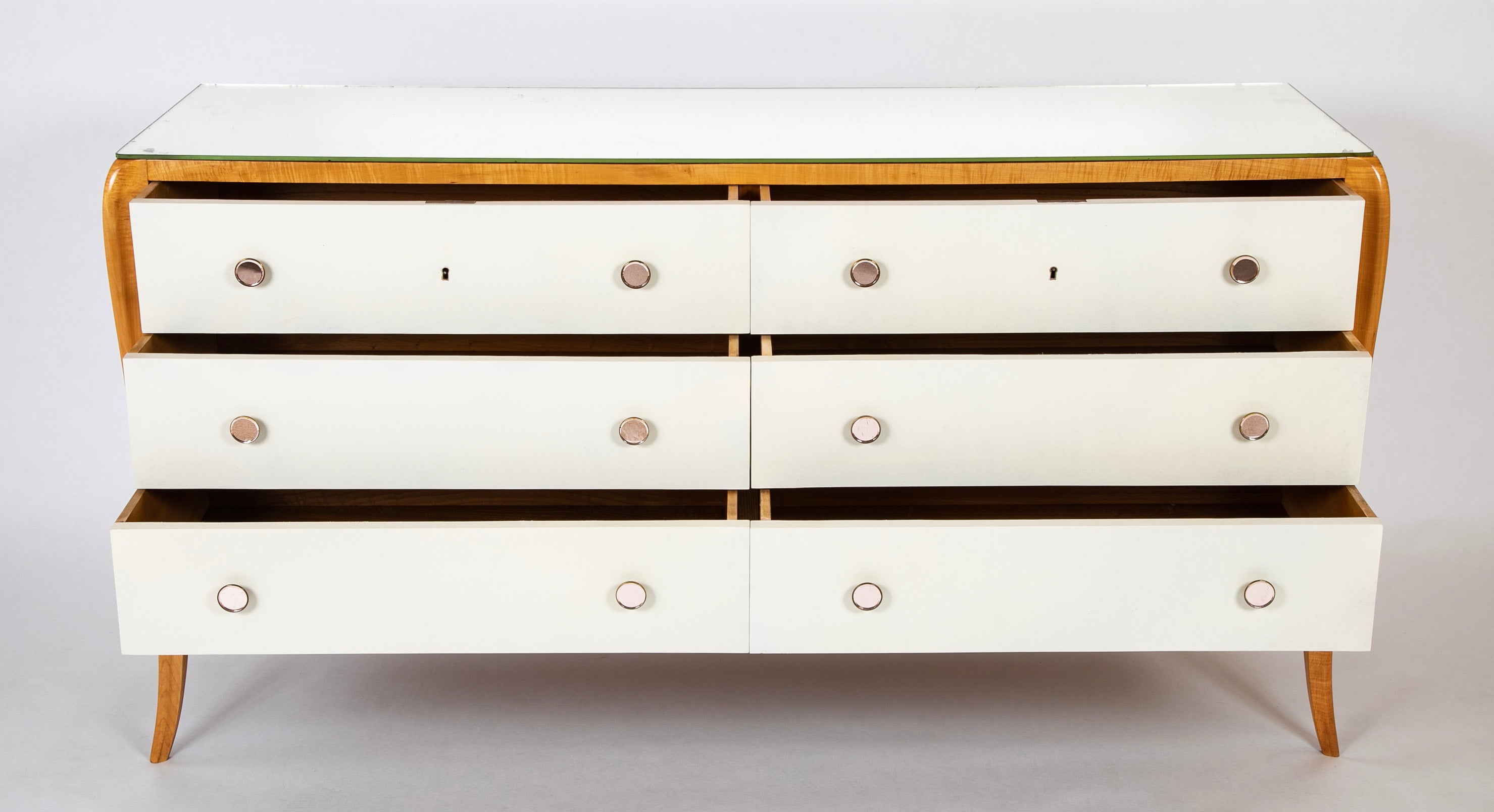 A French Mid-Century Parchment Front Six Drawer Chest