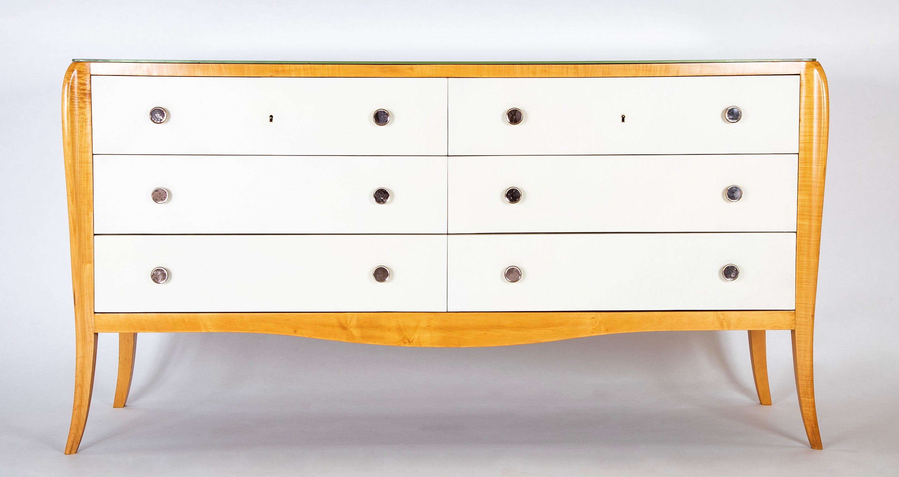 A French Mid-Century Parchment Front Six Drawer Chest
