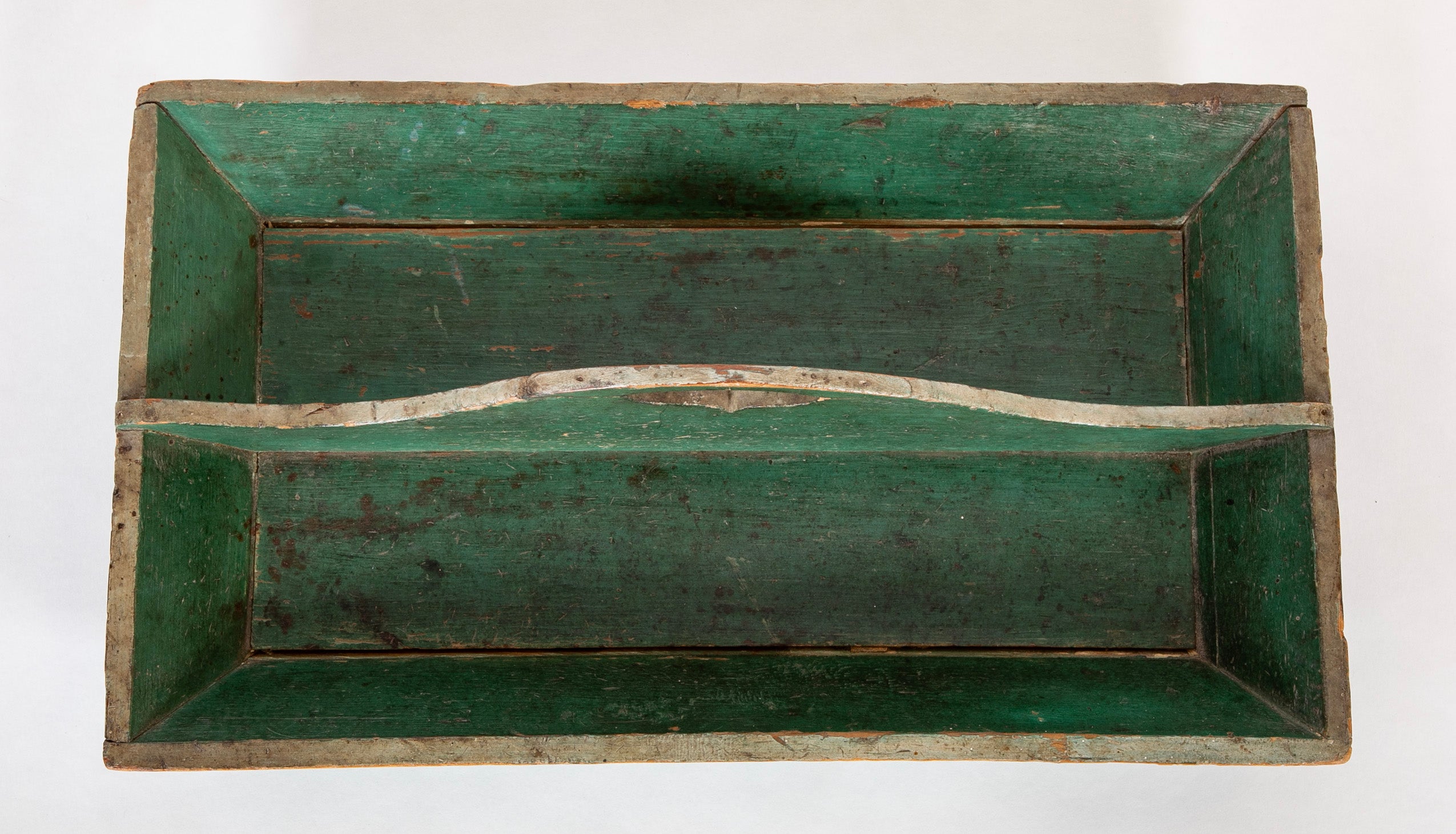 19th Century American Green Painted Pine Cutlery Tray