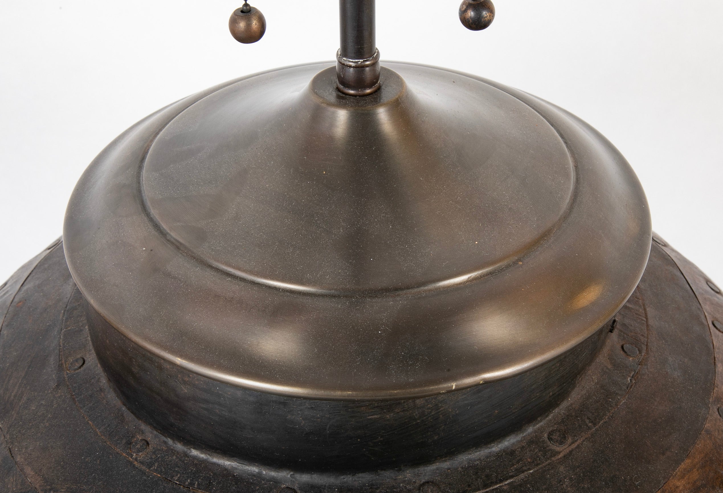 Large Round Metal Vessel with Two Ring Handles Now a Lamp