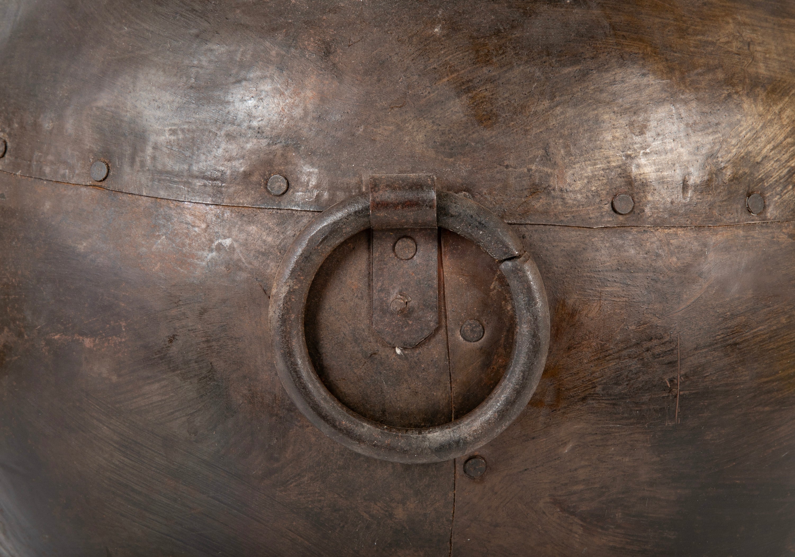 Large Round Metal Vessel with Two Ring Handles Now a Lamp