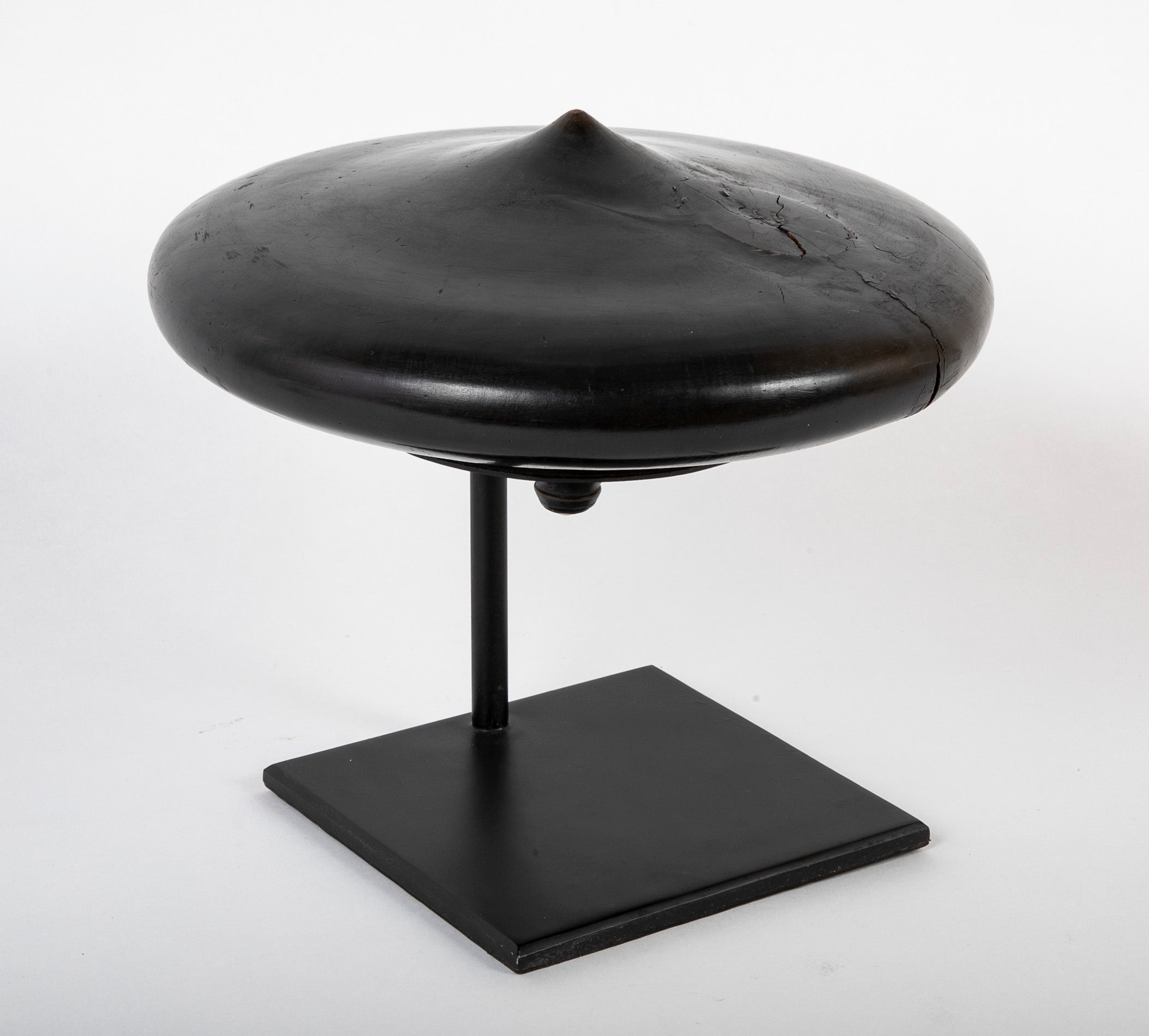 Dayak Hardwood Spinning Top from Borneo with Modern Stand