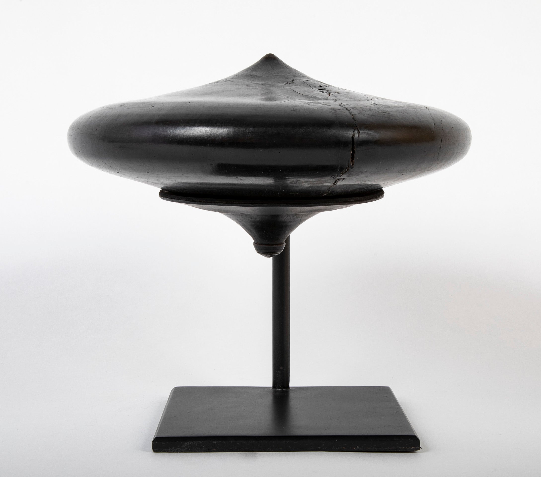 Dayak Hardwood Spinning Top from Borneo with Modern Stand