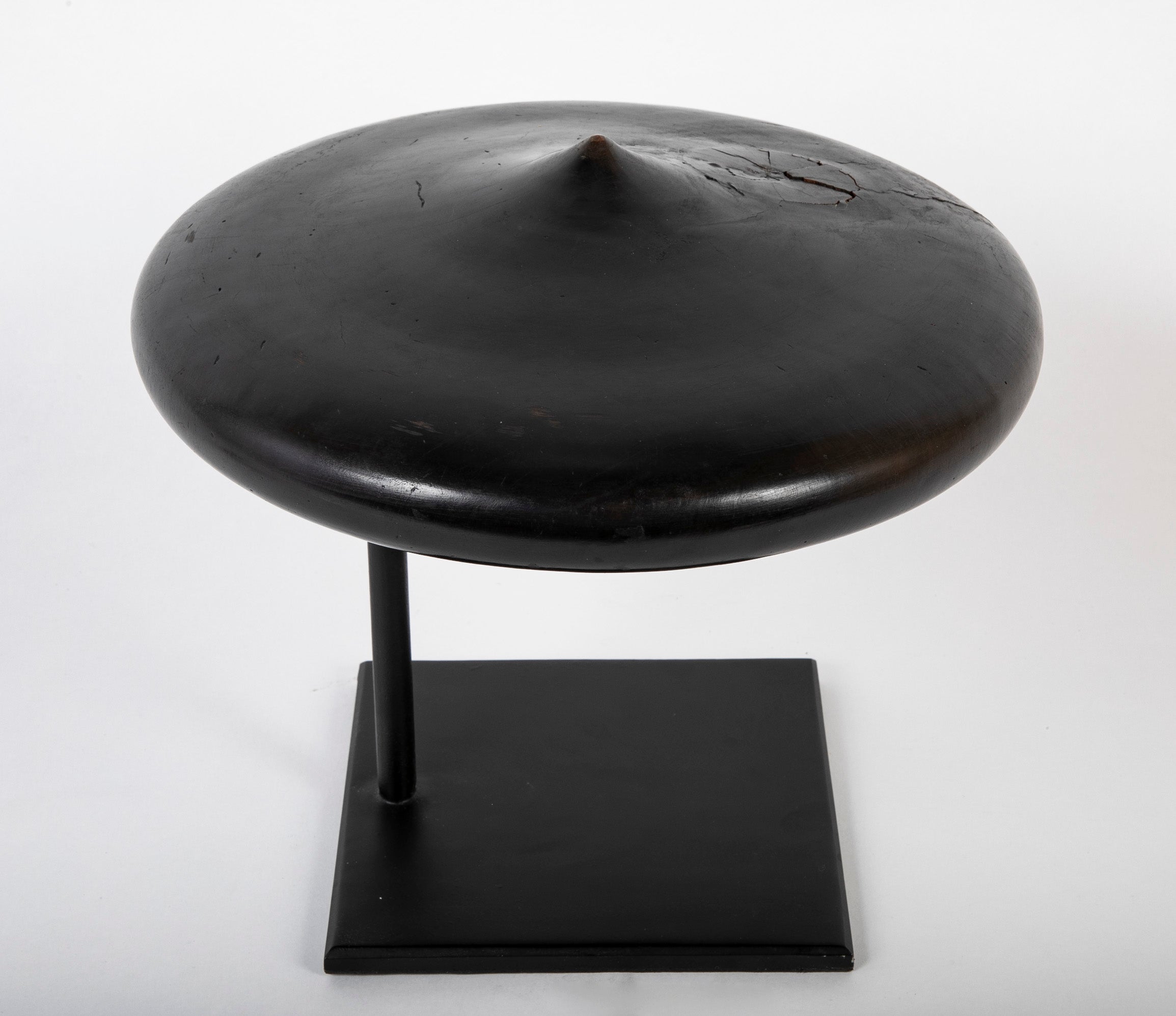 Dayak Hardwood Spinning Top from Borneo with Modern Stand